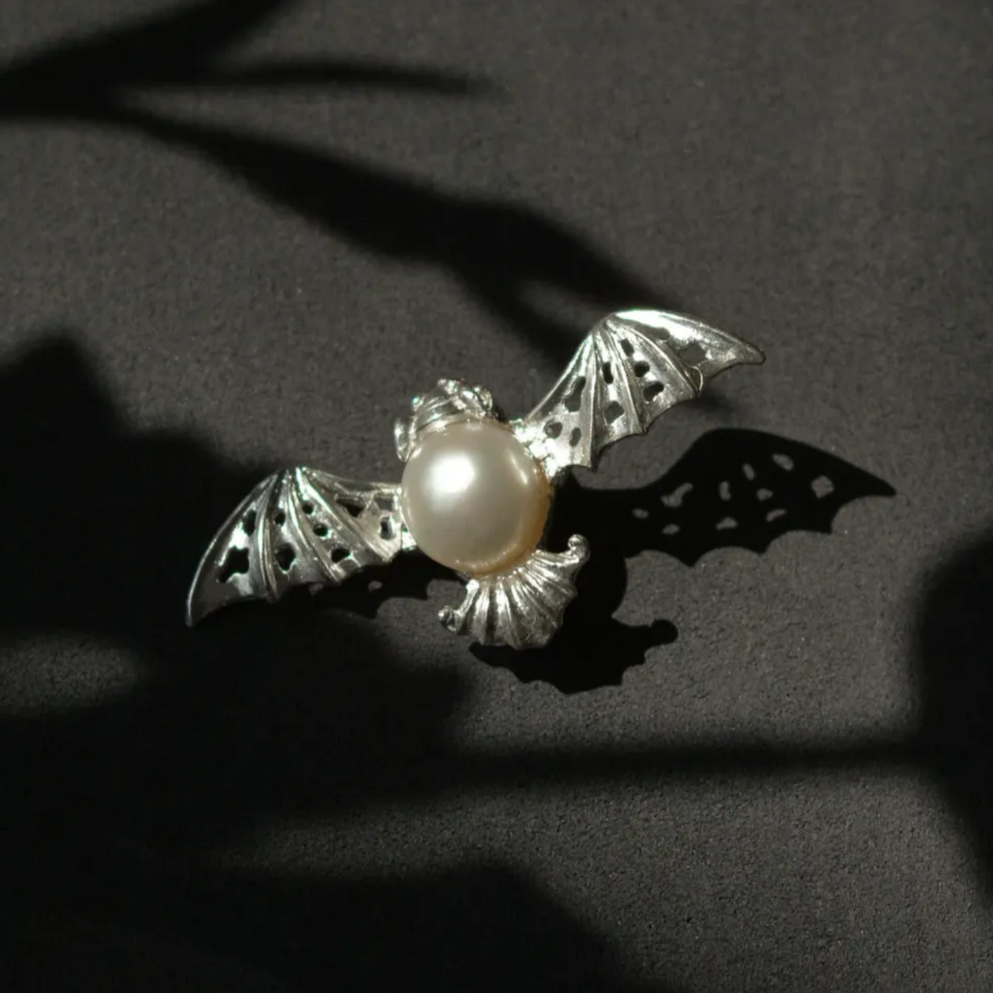 Bat Brooch Pendant | 925 Silver & Freshwater Pearl | Handmade Gothic Totem Jewelry Gift for Protection & Insight