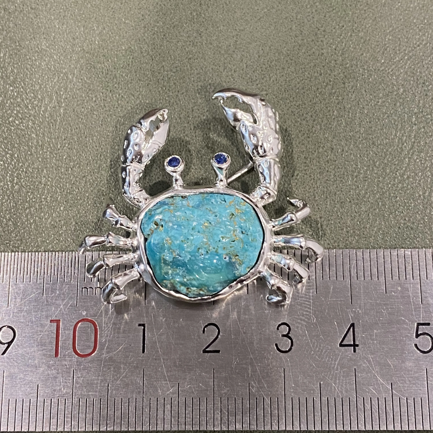 Crab Brooch Pendant in 925 Silver & Natural Turquoise | Handmade Zodiac Cancer Totem Jewelry | Gift for Her
