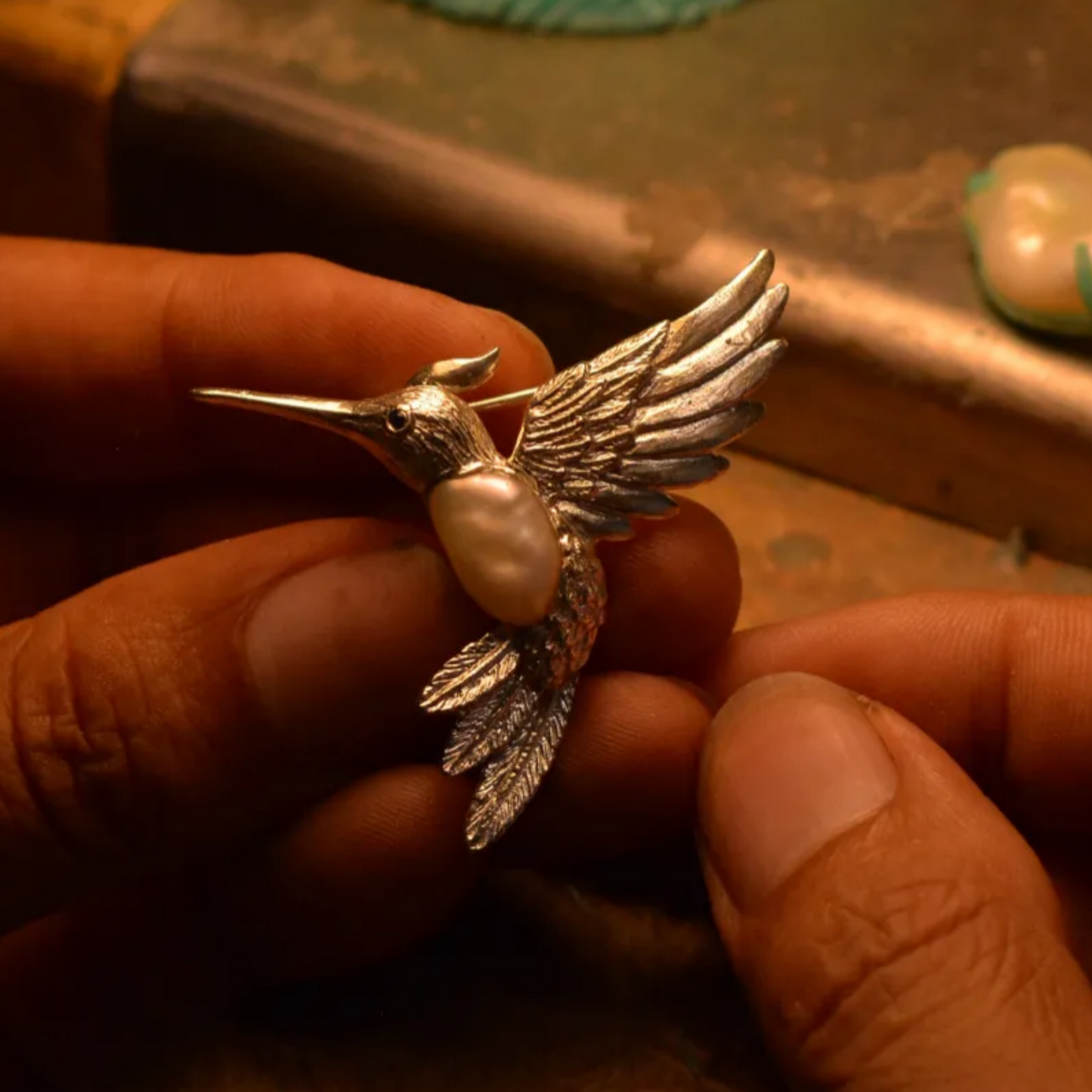 925 Silver Hummingbird Brooch Pendant | Natural Pearl & Sapphire Jewelry | Handmade Gift for Women | Spiritual Animal Totem Pin