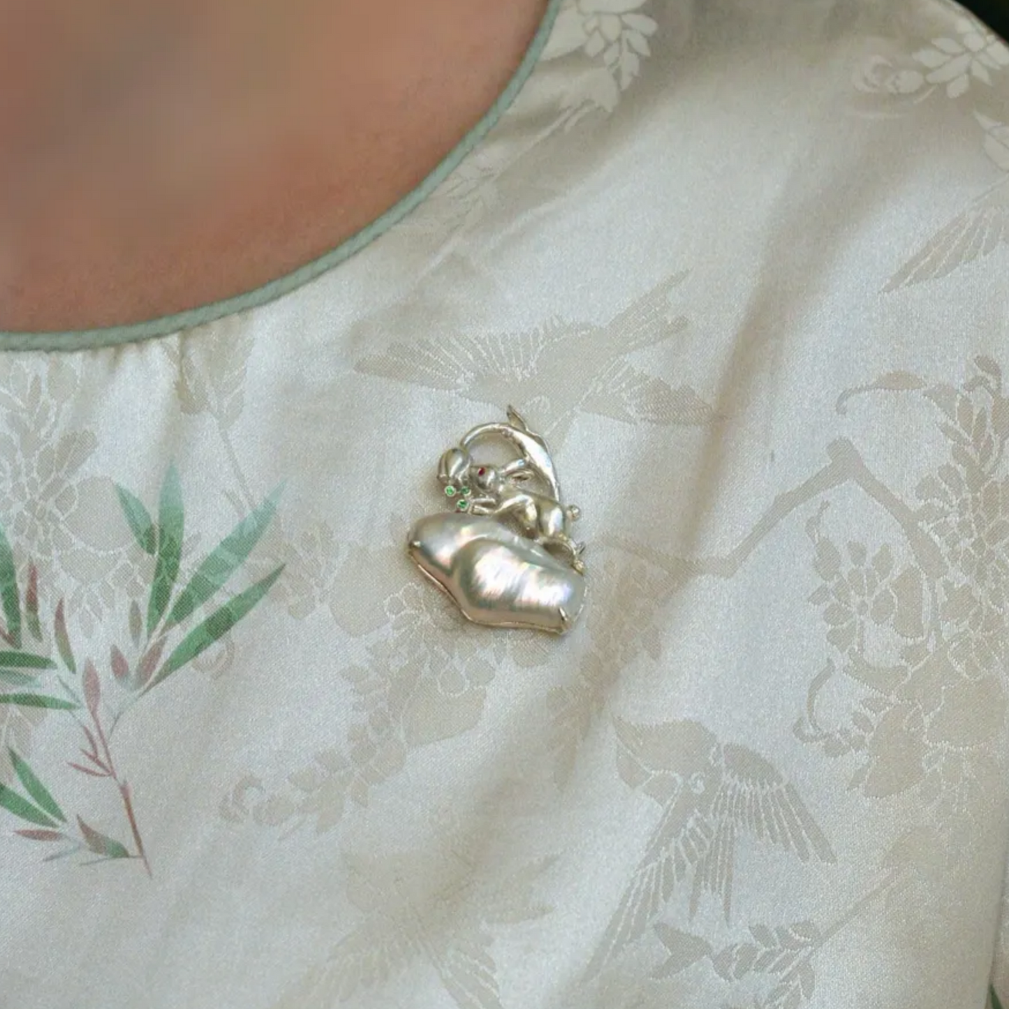 Rabbit Brooch Pendant 2-in-1 | 925 Silver & Freshwater Pearl | Handmade Fairy Tale Gift for Her