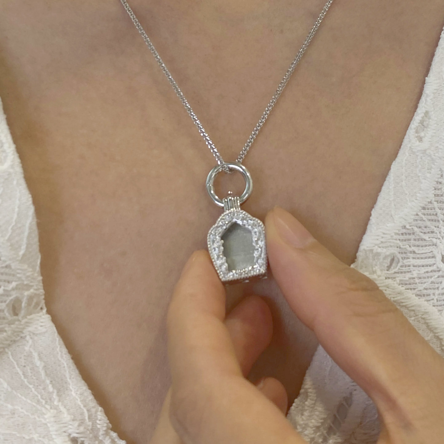 925 Silver Amulet Pendant with Temple Frame & Acrylic Window | Openable Locket for Prayer Notes or Blessings | Spiritual Gift for Her or Him