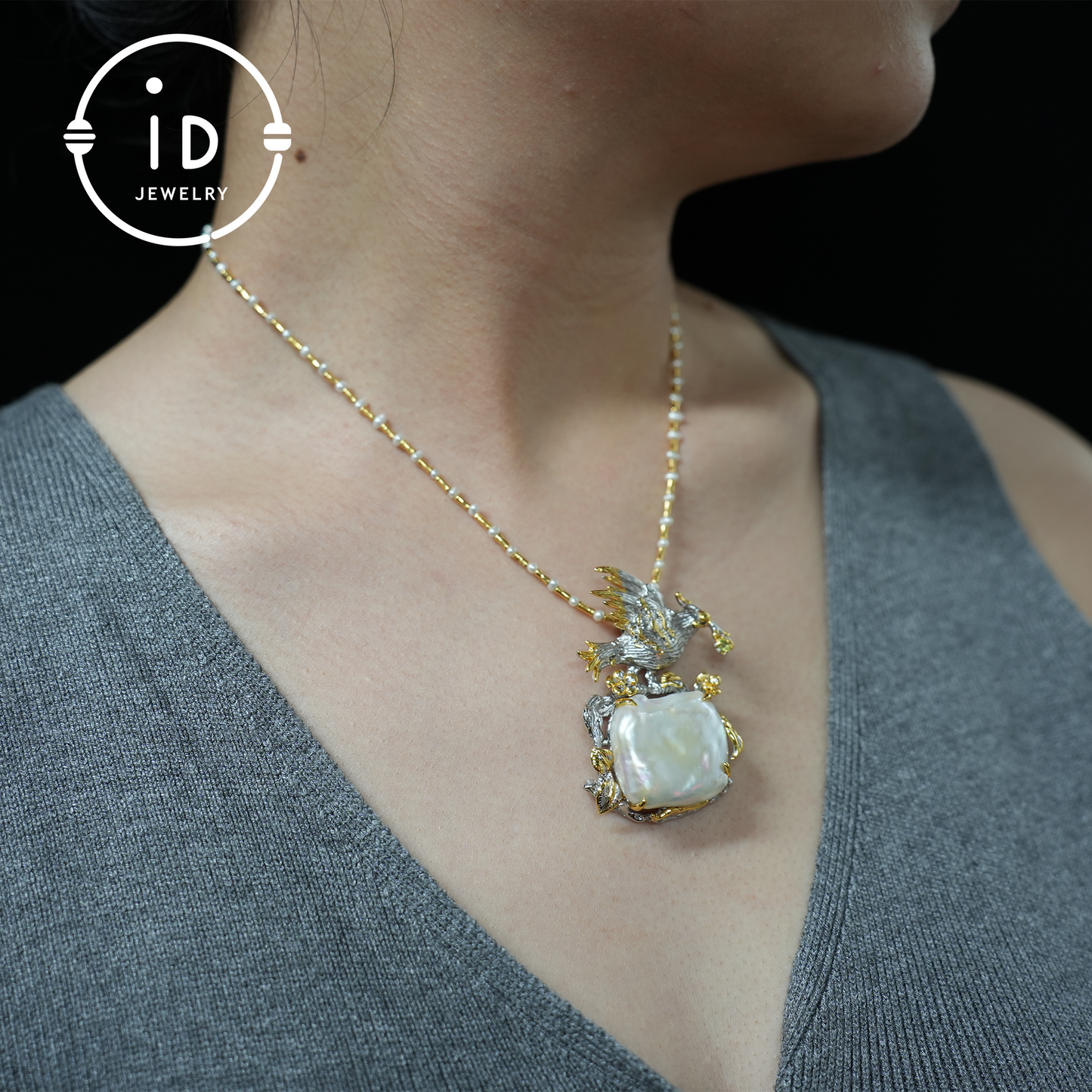 Baroque Pearl Bird Pendant | Handmade Fantasy Nature Jewelry | Artistic Statement Pendant | Gift for Women