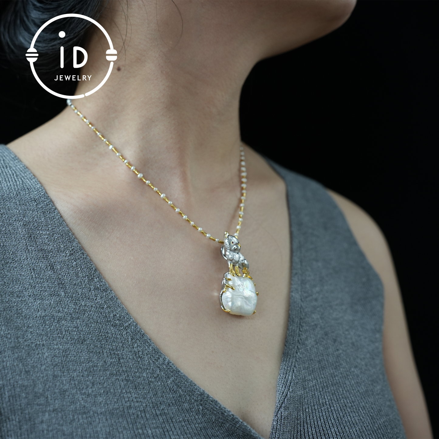 Cute Dog Pendant | Baroque Pearl | Handmade Jewelry | Gift for Dog Lovers | Protective Amulet