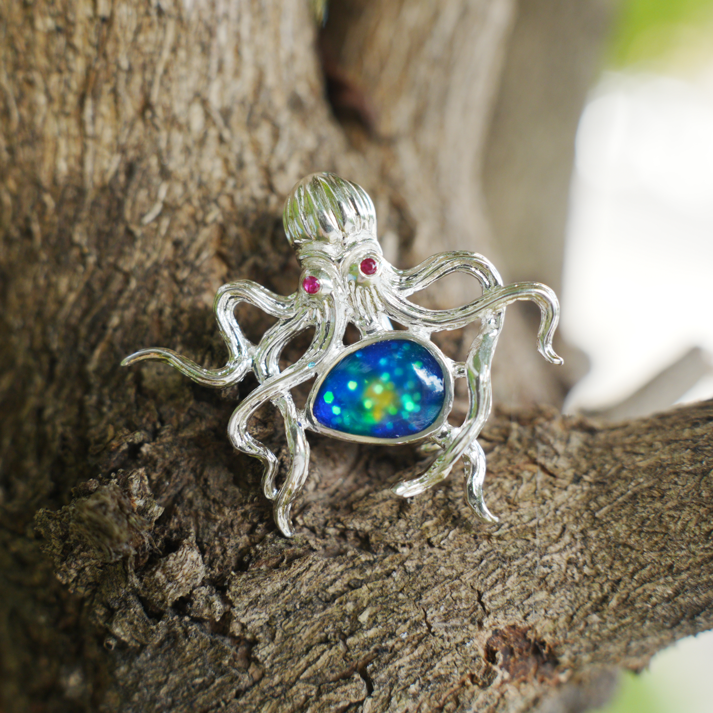 925 Silver Octopus Pendant Brooch | Enamel Ocean Jewelry | Gift for Sea Lovers & Her