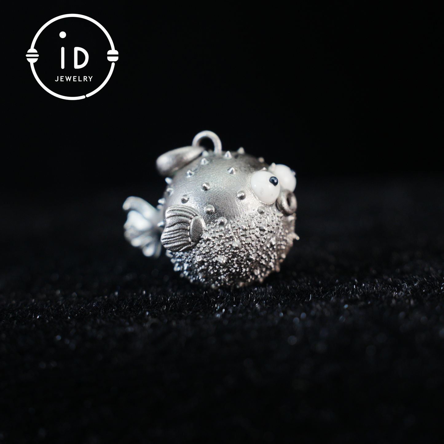 Whimsical Pufferfish Pendant in Sterling Silver – Emotional Support Charm – Cute Ocean Totem Necklace – Turquoise & Onyx Eyes – Healing Gift Idea