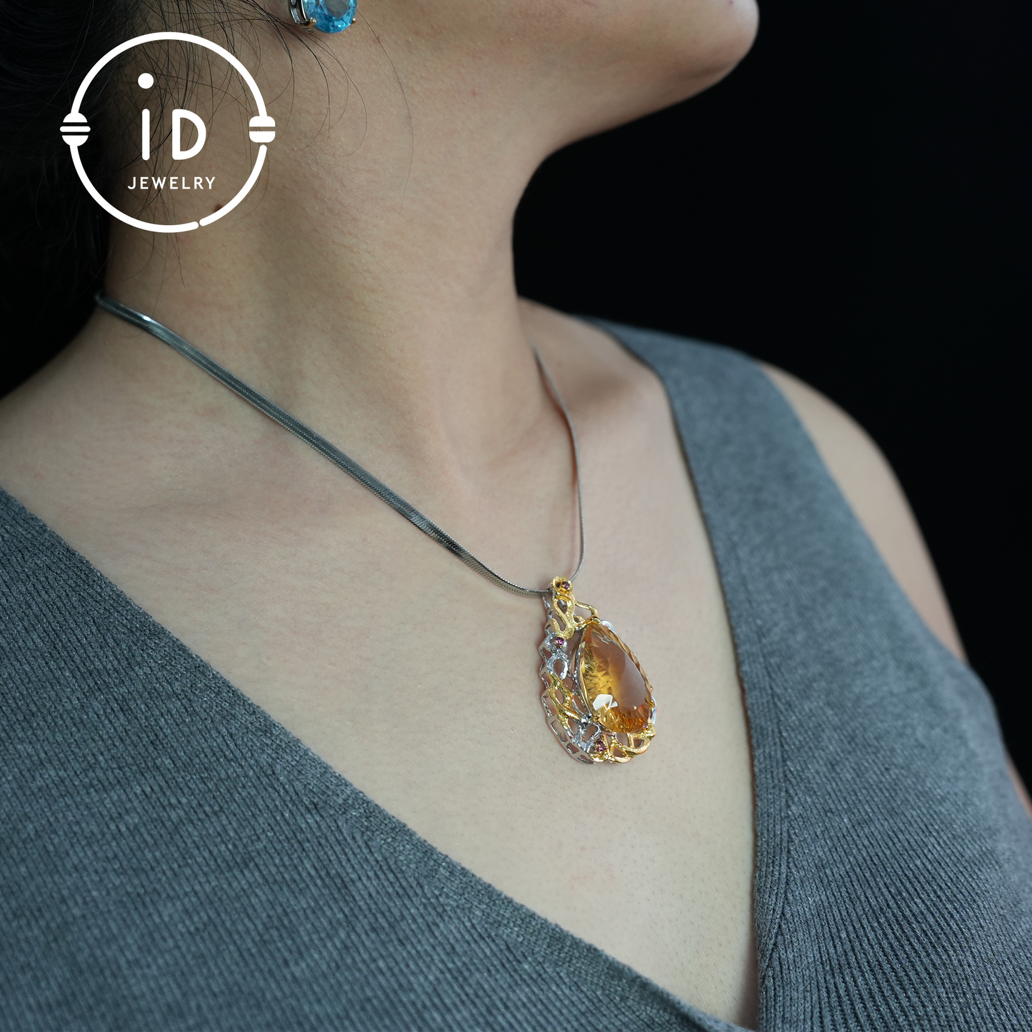 Elegant Yellow Citrine Pendant, Royal Crown Design, Handmade Jewelry, Luxurious Statement Piece, Perfect Gift for Special Occasions