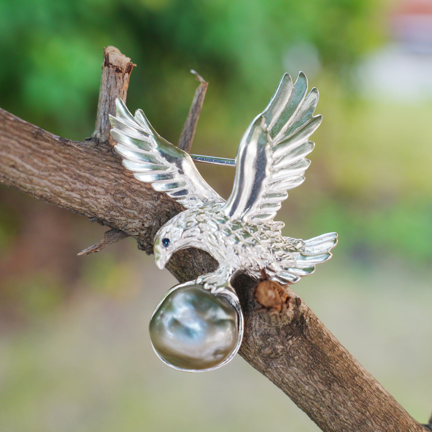 925 Silver Eagle Pendant Brooch | Keshi Pearl Jewelry | Elegant Gift for Her
