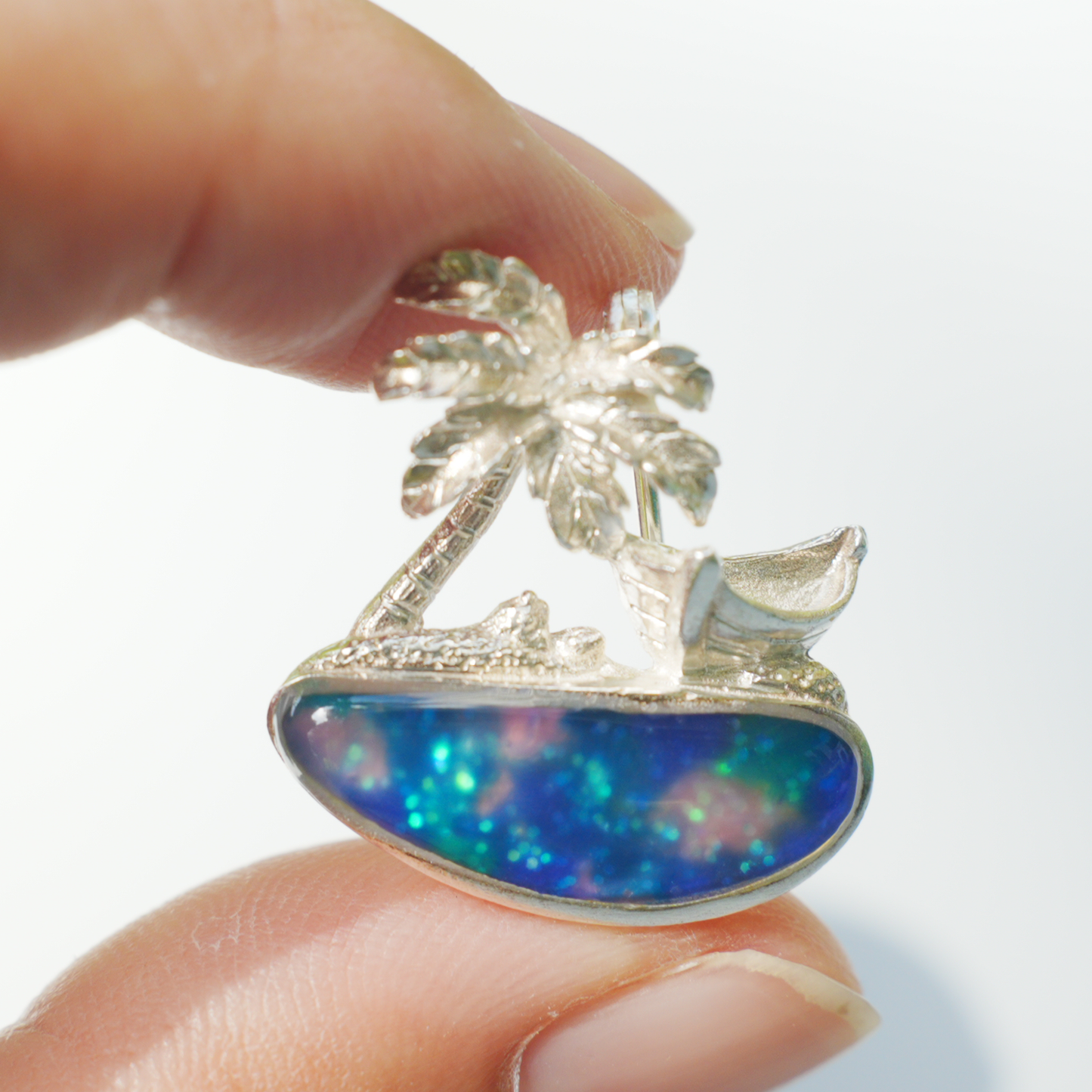 Tropical Palm Beach Pendant Brooch | 925 Silver Enamel Jewelry | Summer Gift for Her