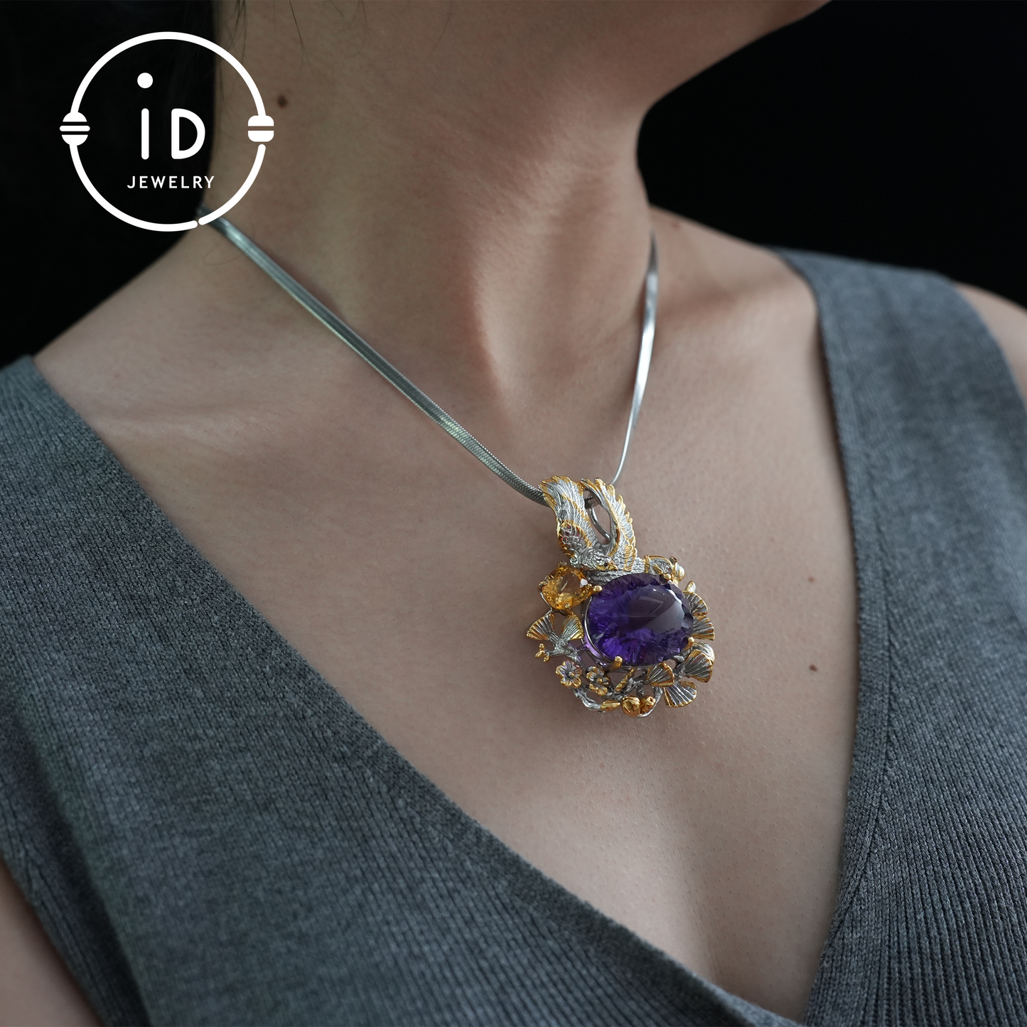 Handmade Amethyst Pendant & Brooch| Vintage Bird Design| Nature Inspired Jewelry| K Gold Plated| Gemstone Statement Piece