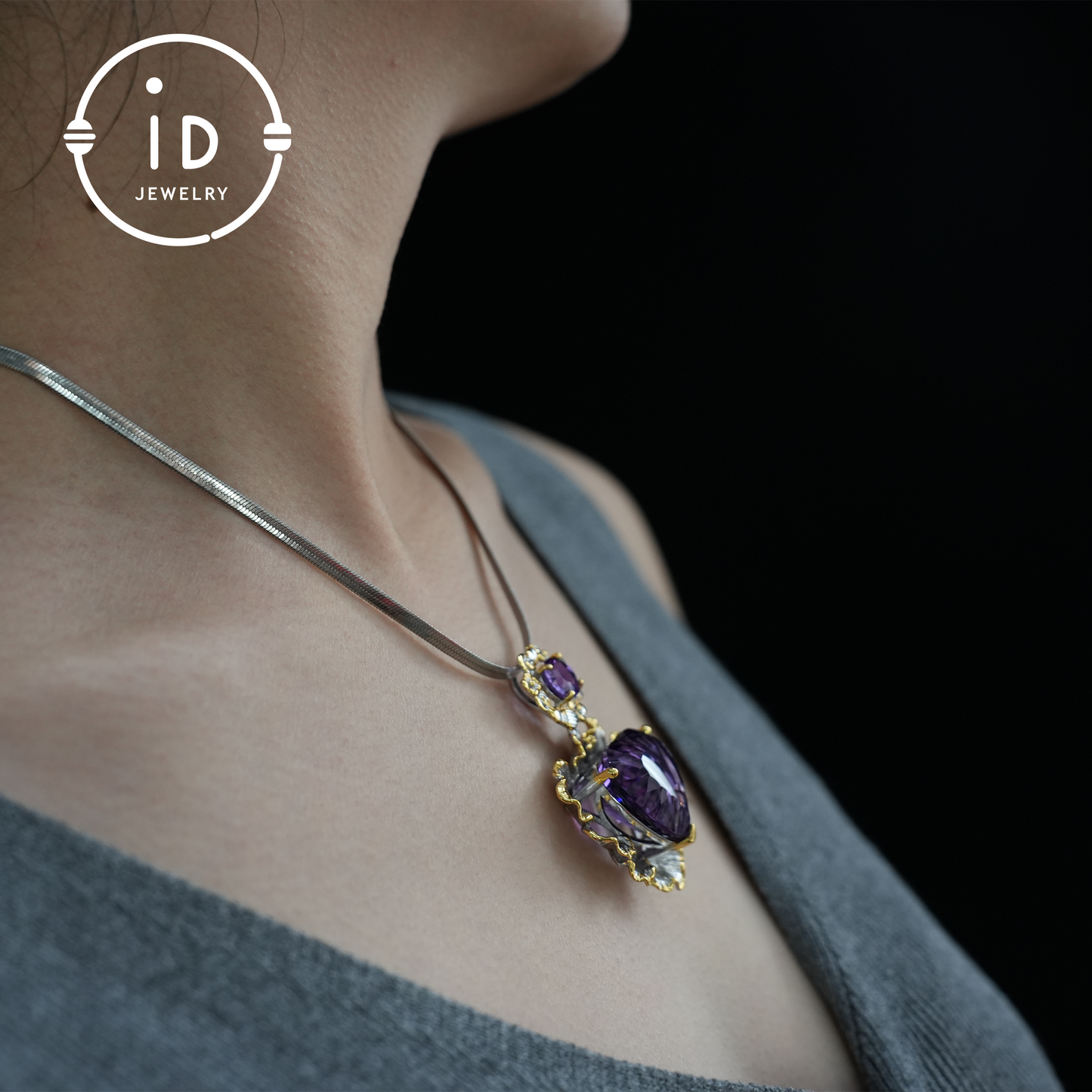 Natural Amethyst Pendant, Vintage Style, 18K Gold Plated, Statement Jewelry, Gemstone Pendant, Luxury Pendant, Gift for Women