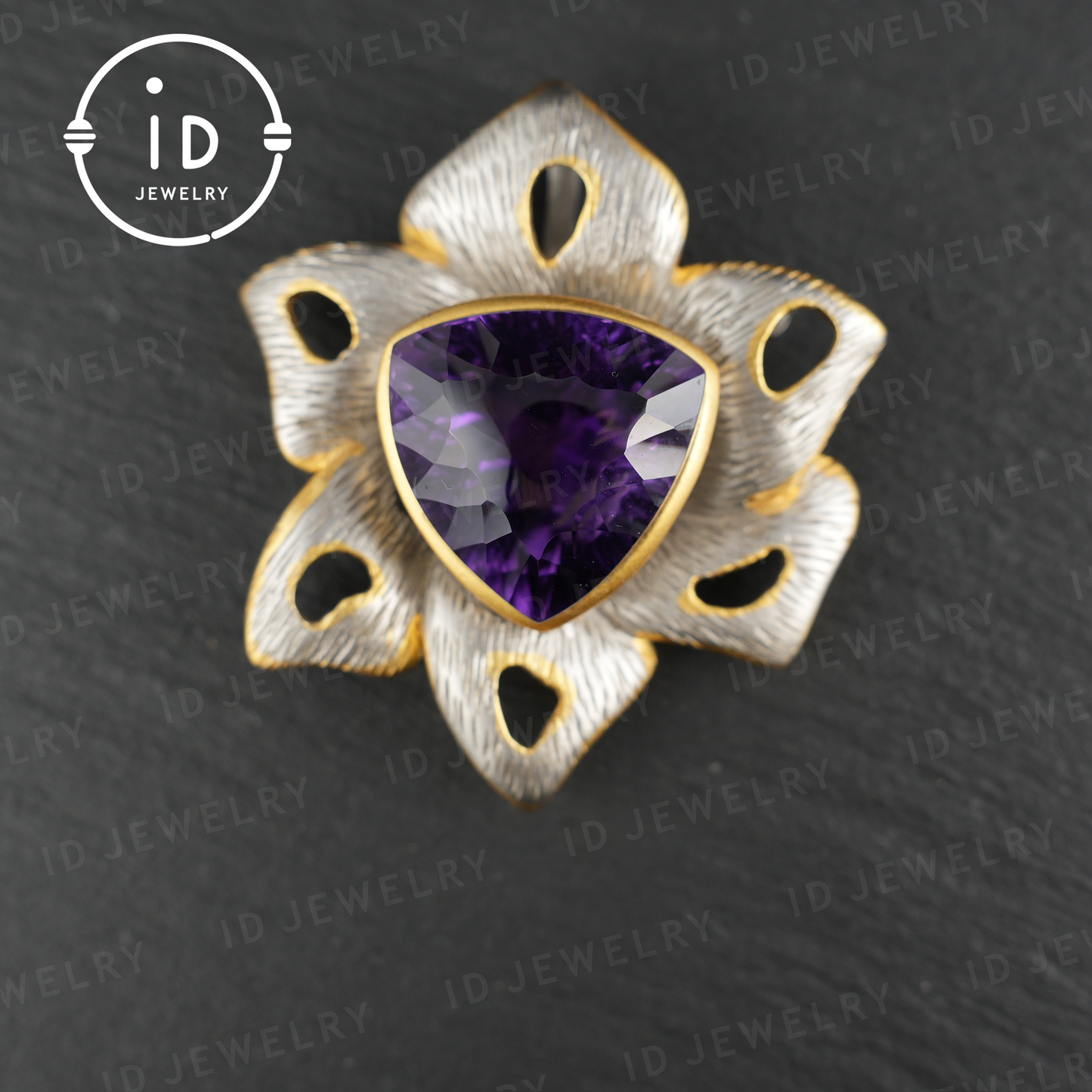 Floral Amethyst Brooch| Vintage Gemstone Jewelry| Handmade Gold-Plated Pendant| Artistic Brooch| Elegant Gift for Women