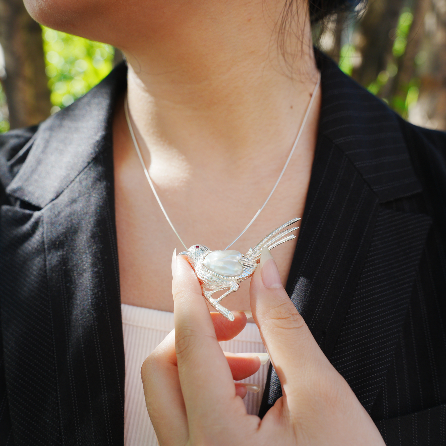 925 Silver Bird Pendant Brooch | Baroque Pearl Animal Jewelry | Gift for Her or Friend