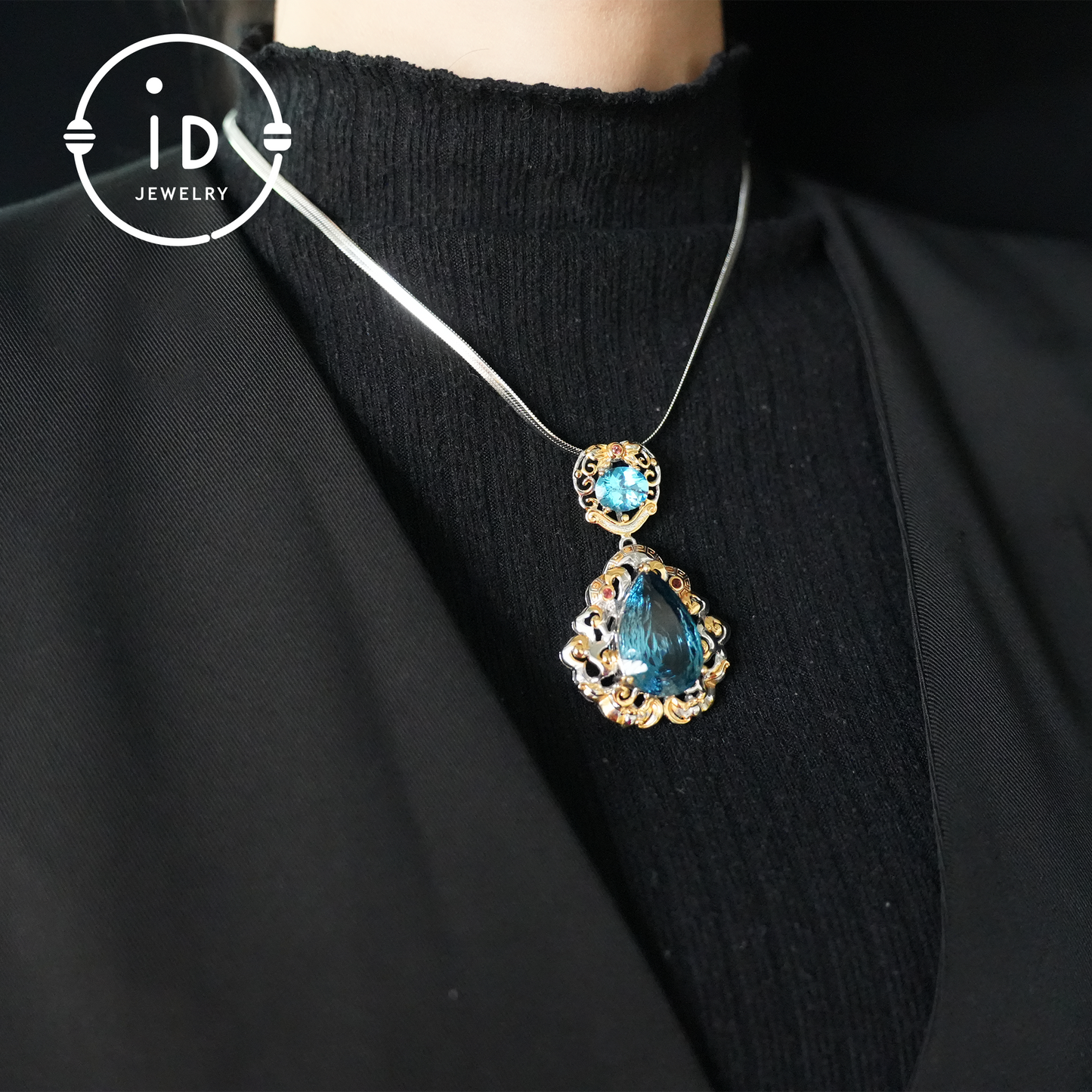 Elegant Vintage Pendant with London Blue Topaz| Handmade Gemstone Jewelry| Unique Gift for Women