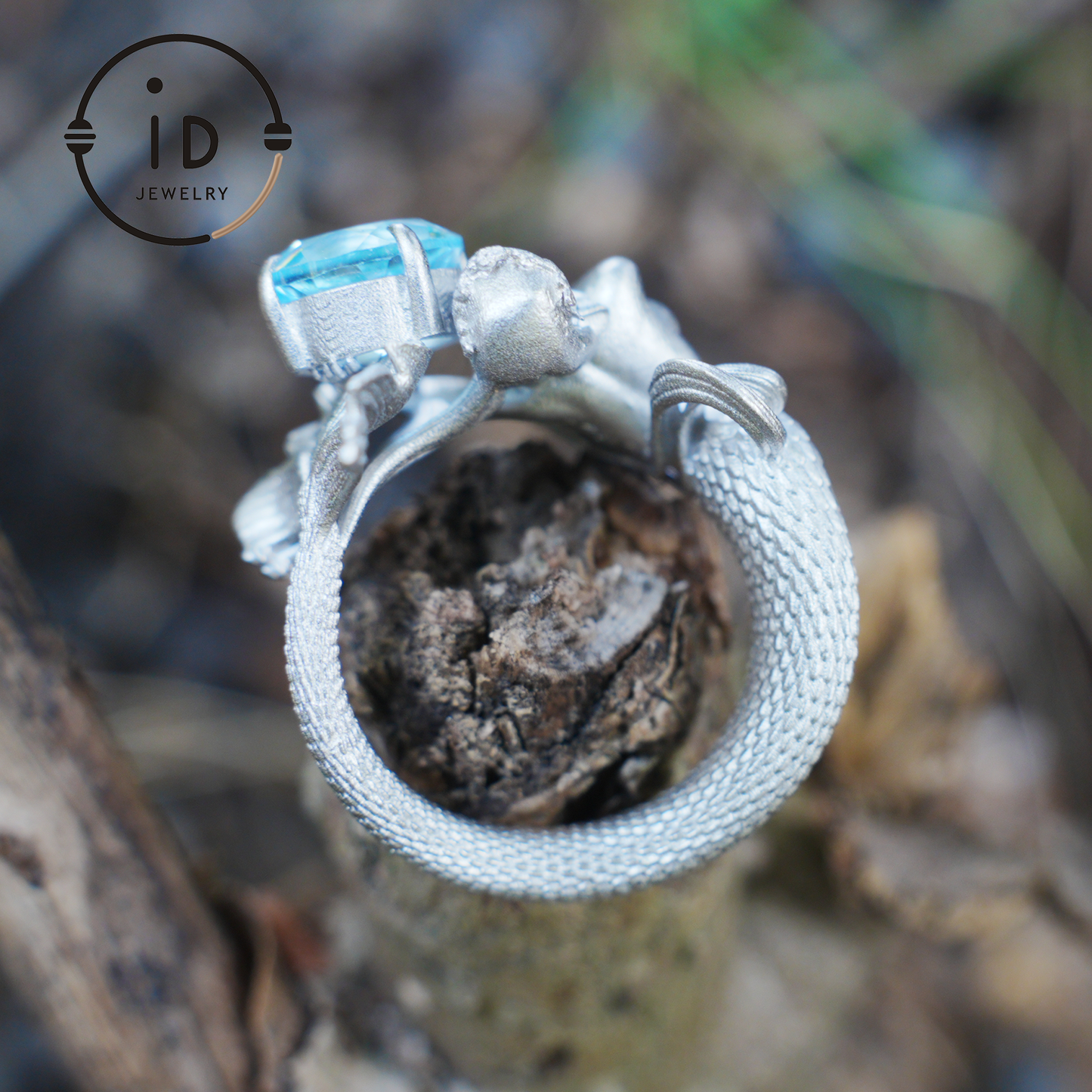 925 Silver Ring with Blue Topaz, Handmade Mermaid Jewelry in Gothic Vintage Style, Gift for Women Birthday Christmas