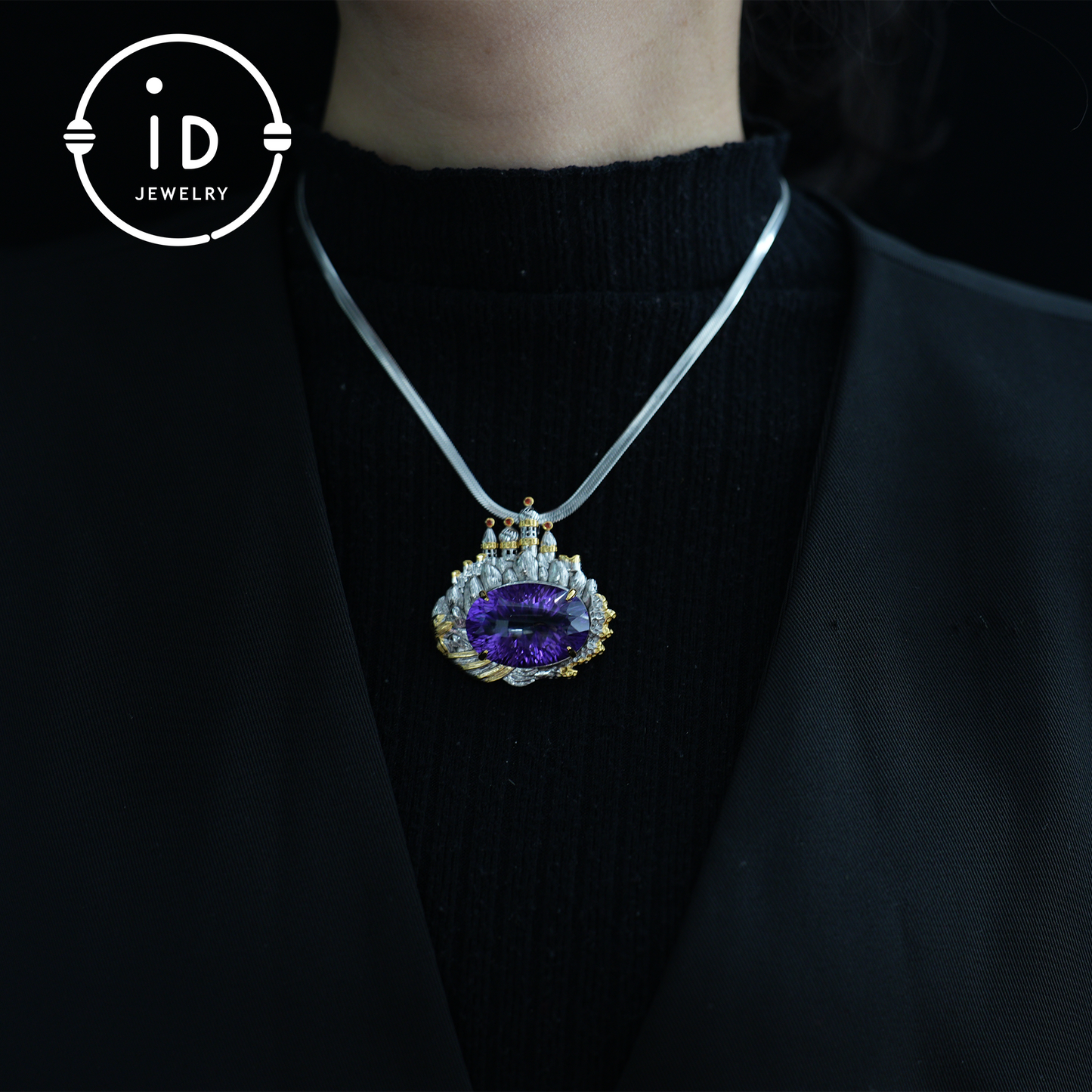 Royal Amethyst Brooch| Vintage Statement Jewelry| Handmade Gemstone Pendant| Gold-Plated Brooch| Elegant Gift for Women