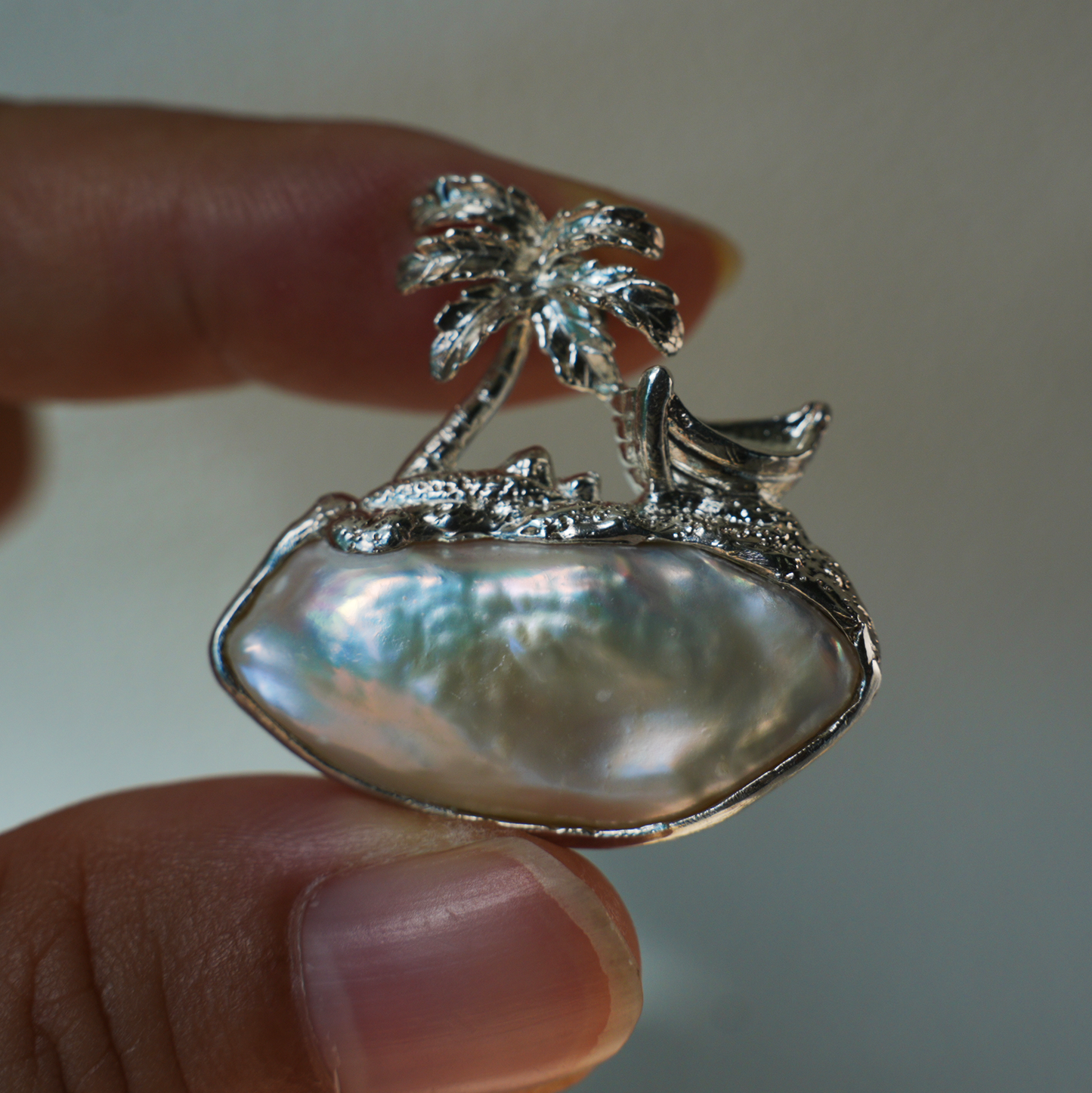 925 Silver Palm Island Pendant | Baroque Pearl Necklace | Summer Beach Gift for Her