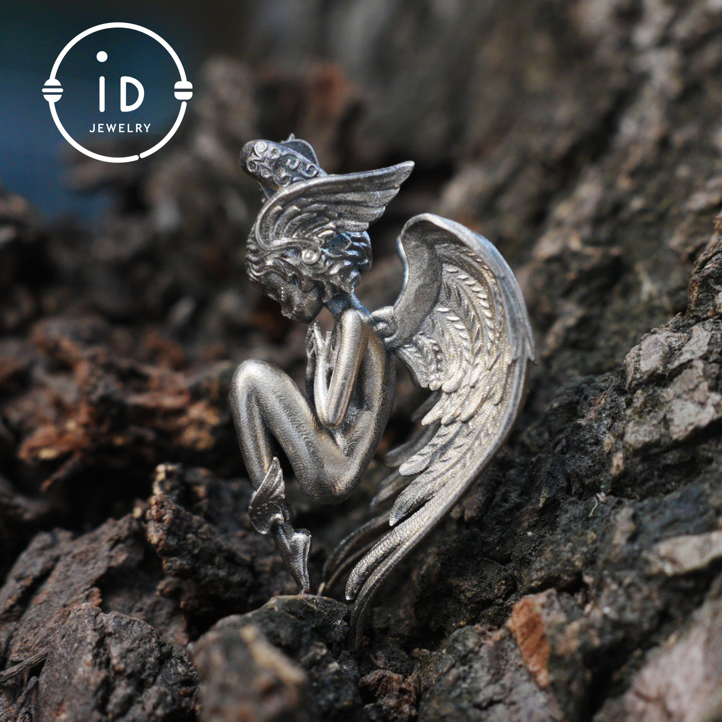 Handmade Angel Figurine Pendants | Gothic Sculpture with Wings | Clear Quartz | Mystical Guardian