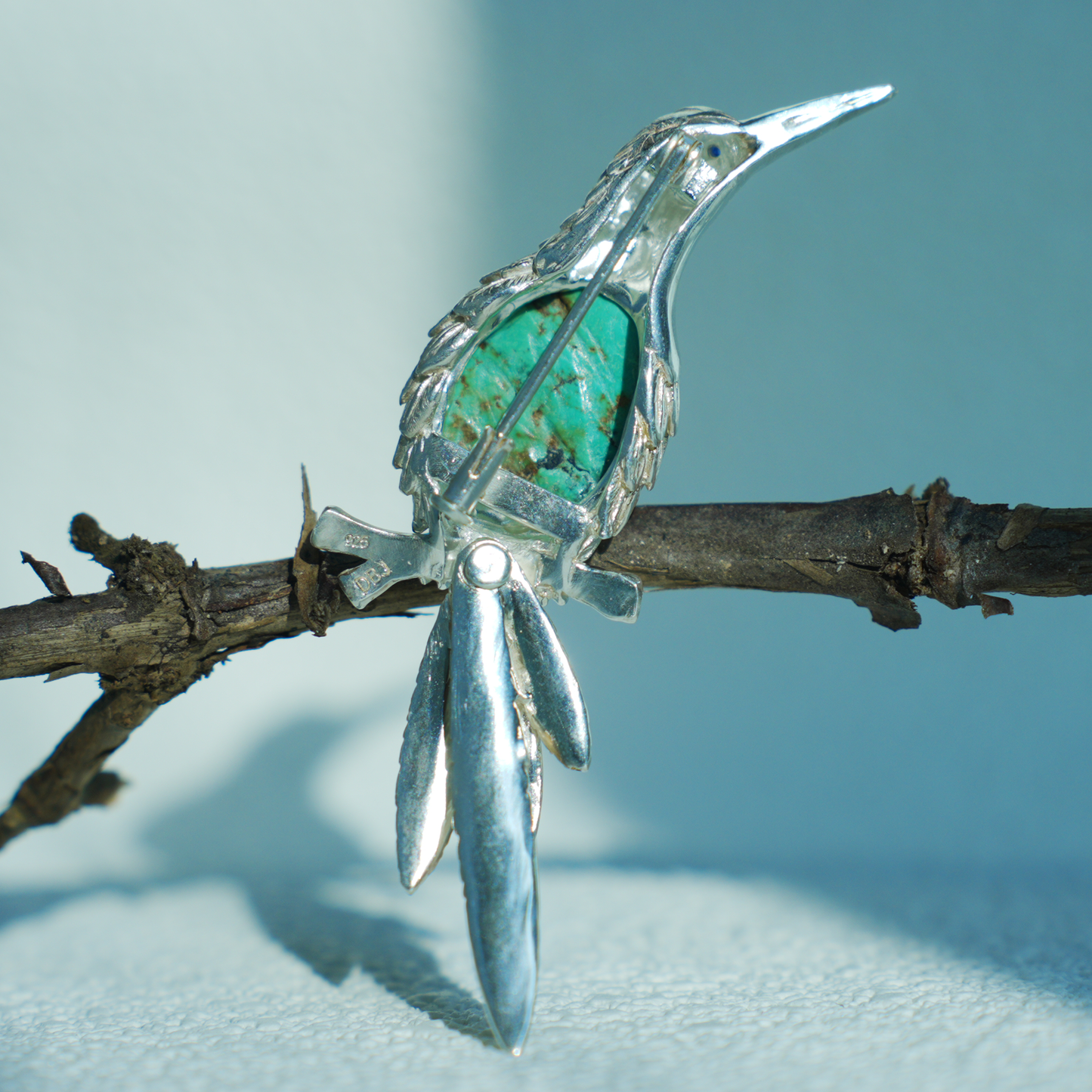 Handmade Bird Pendant Brooch | 925 Silver & Turquoise Jewelry Gift