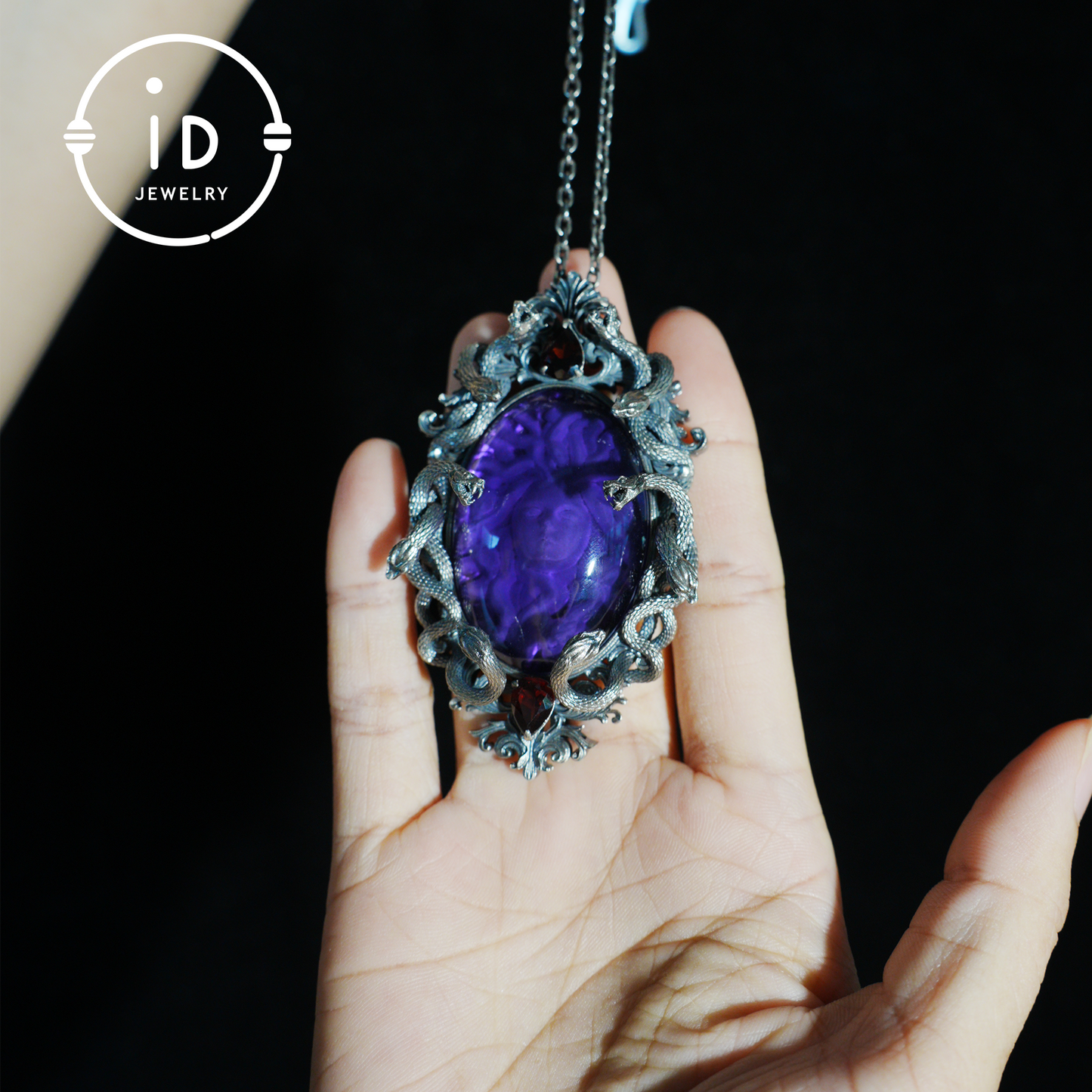 Hand-Carved Medusa Amethyst Pendant | Raised Serpent Frame in 925 Sterling Silver | Gothic Talisman for Powerful Self-Empowerment