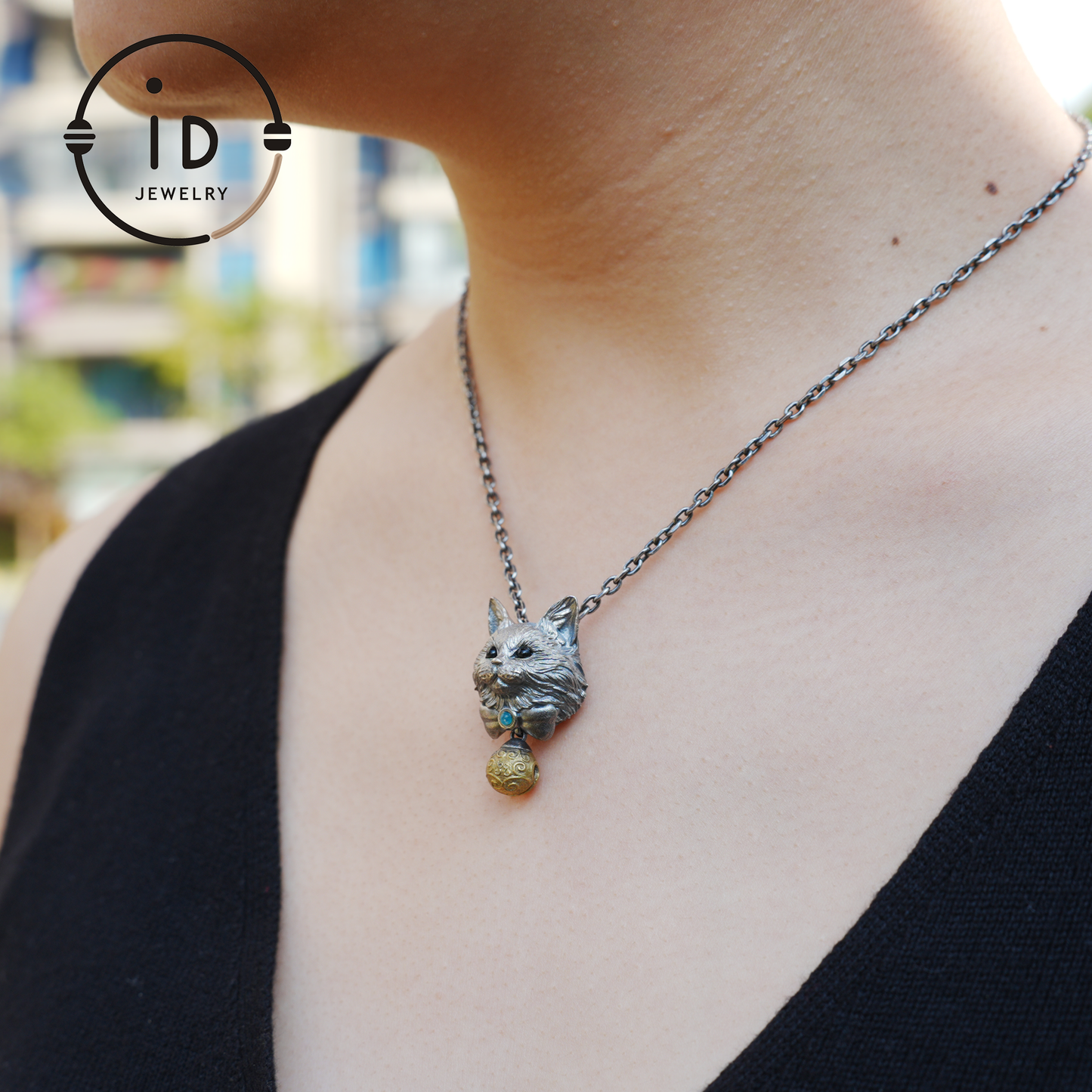 Mystic Cat Pendant with Bell, Emotional Protection Talisman, Handcrafted Animal Jewelry, Fantasy Totem Gift for Empaths and Dreamers