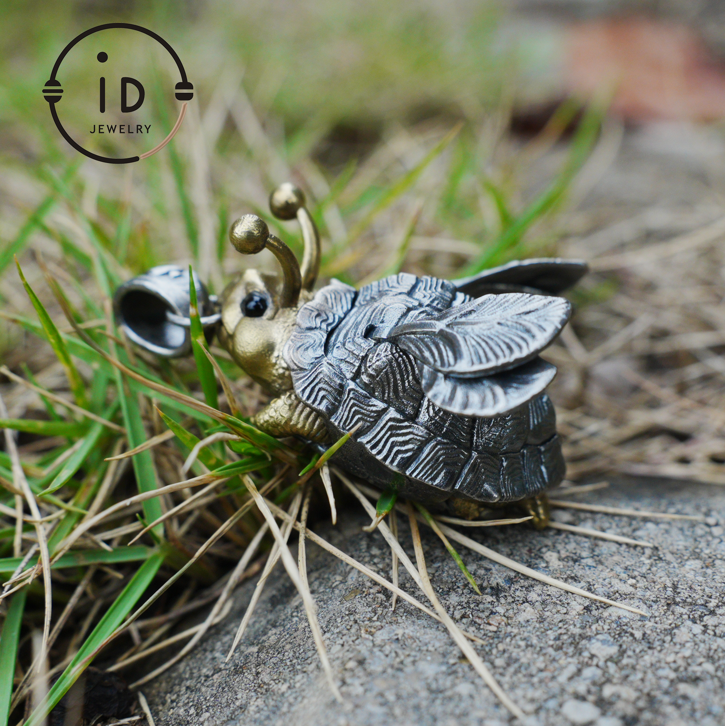 Flying Turtle Pendant · Handmade Fantasy Jewelry in Silver & Brass · Animal Amulet Gift for Nature Lovers and Whimsical Souls