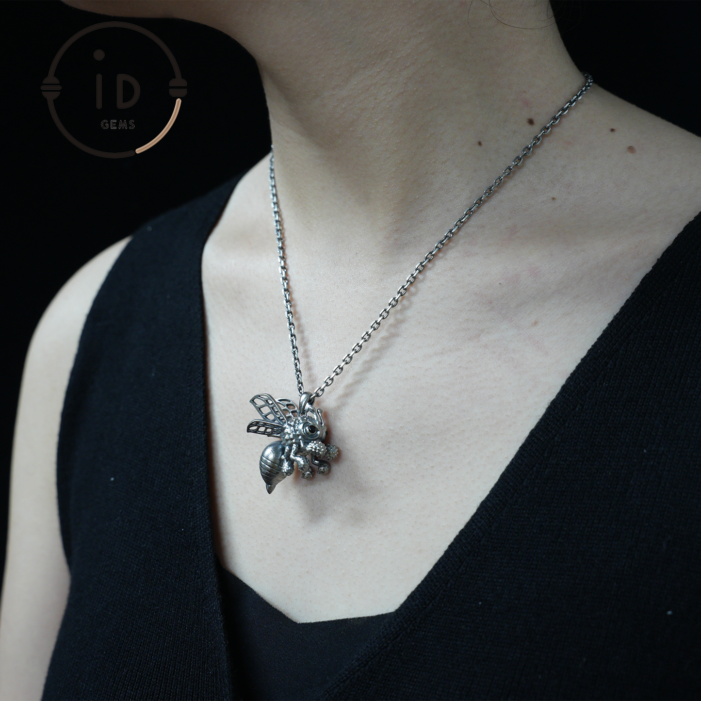 Handmade 925 Silver Bee Pendant Necklace, Busy-Bee Good-Luck Charm, Garden Nature Jewelry, Birthday Mother’s Day Christmas Eco Gift