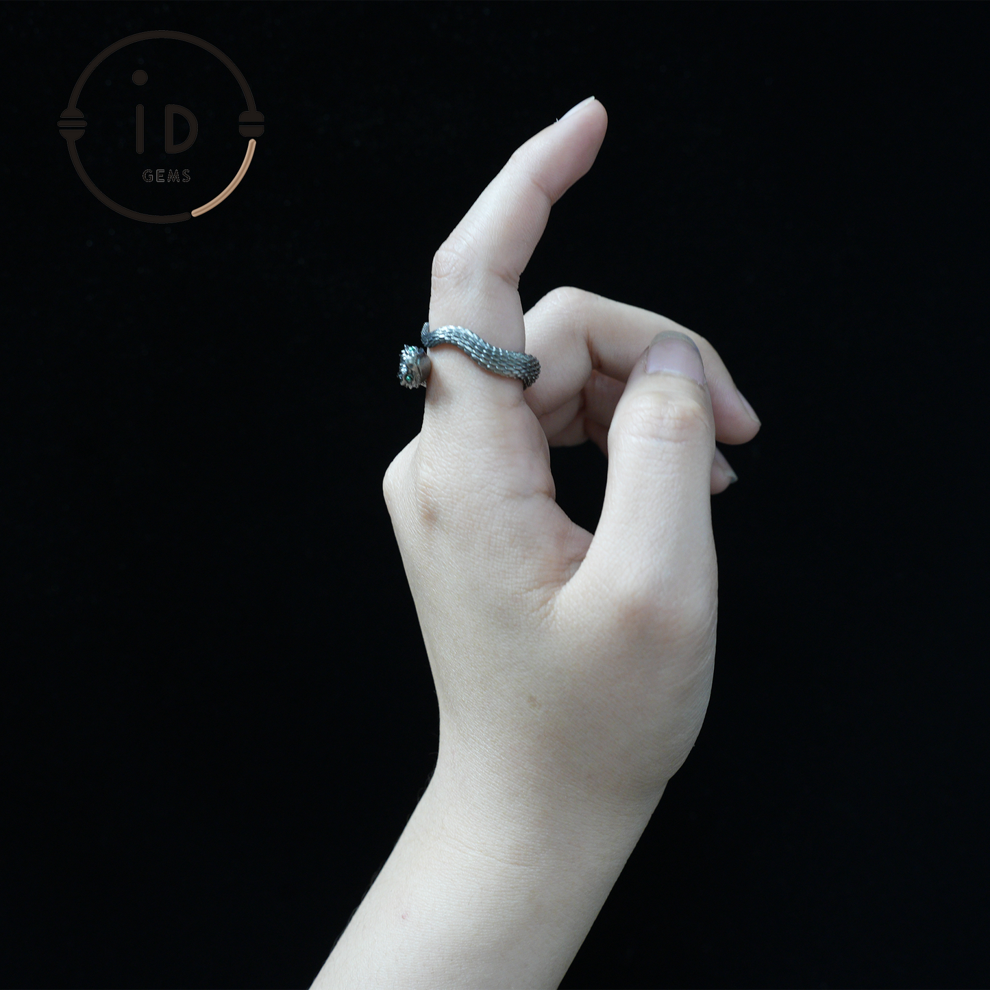 Mystic Snake Ring, Green Zircon, Dragon Scale Design, Handmade Fantasy Amulet Jewelry, For Collection & Gift