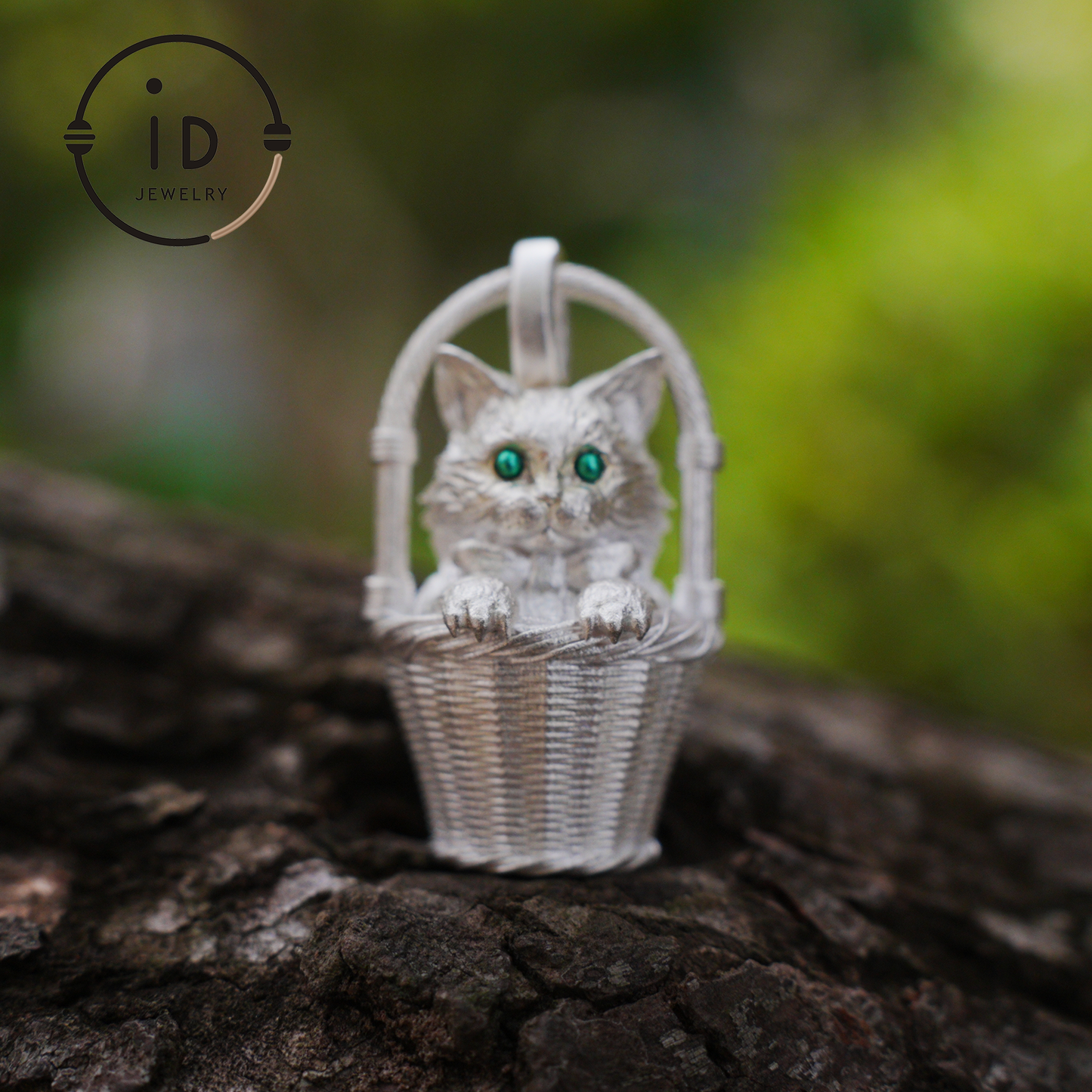 Handcrafted 925 Silver Kitten Pendant Necklace | Green-Eyed Cat Guardian | Lucky & Comfort Talisman Jewelry | Gift for Cat Lovers