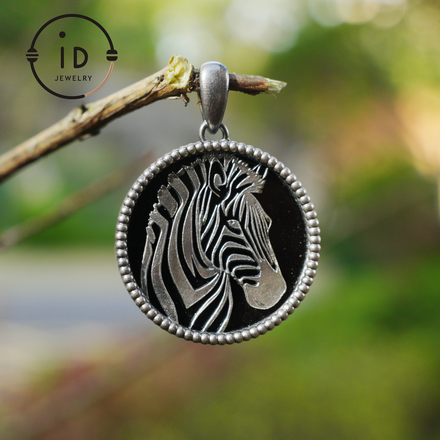 Wildlife Zebra Totem Necklace | 925 Sterling Silver Handcrafted Relief Medallion | Black-White Minimal Unisex Pendant | Double-Sided Design