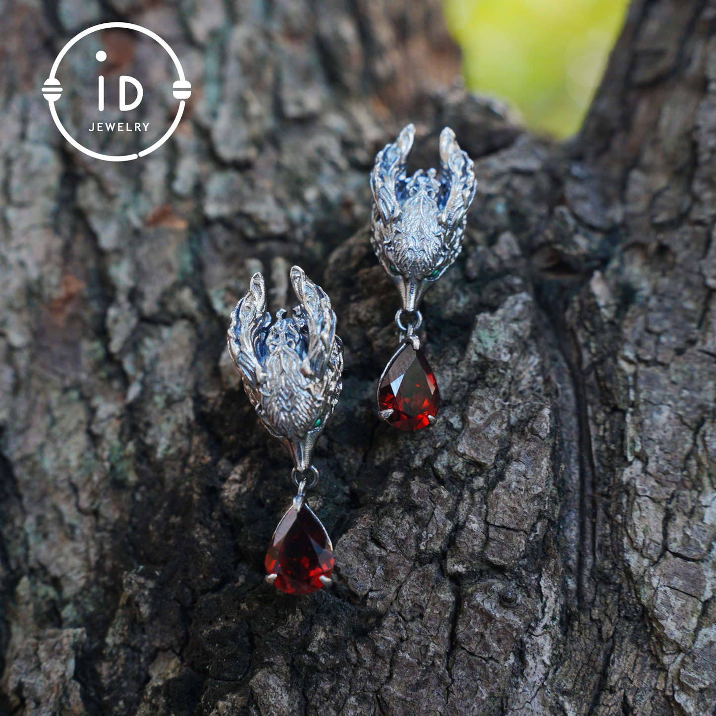 Fox Jewelry Set in Oxidized 925 Silver with Red Garnet – Gothic Earrings & Ring – Mystical Animal Jewelry in Fantasy Style Gift