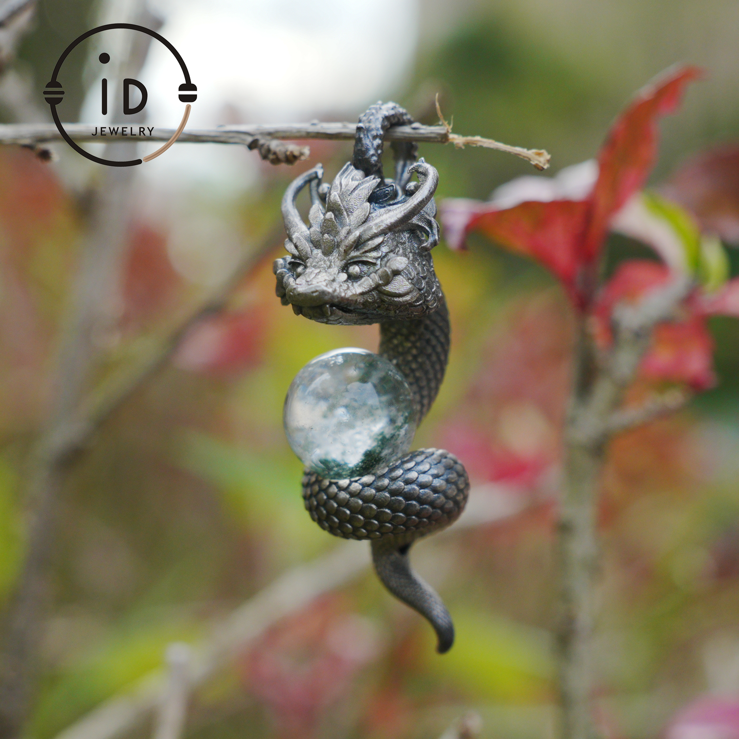 Phantom Quartz Pendant 925 Silver Dragon Totem Necklace Gothic Style Handmade Gift for Her Birthday Christmas Mini Sculpture Talisman
