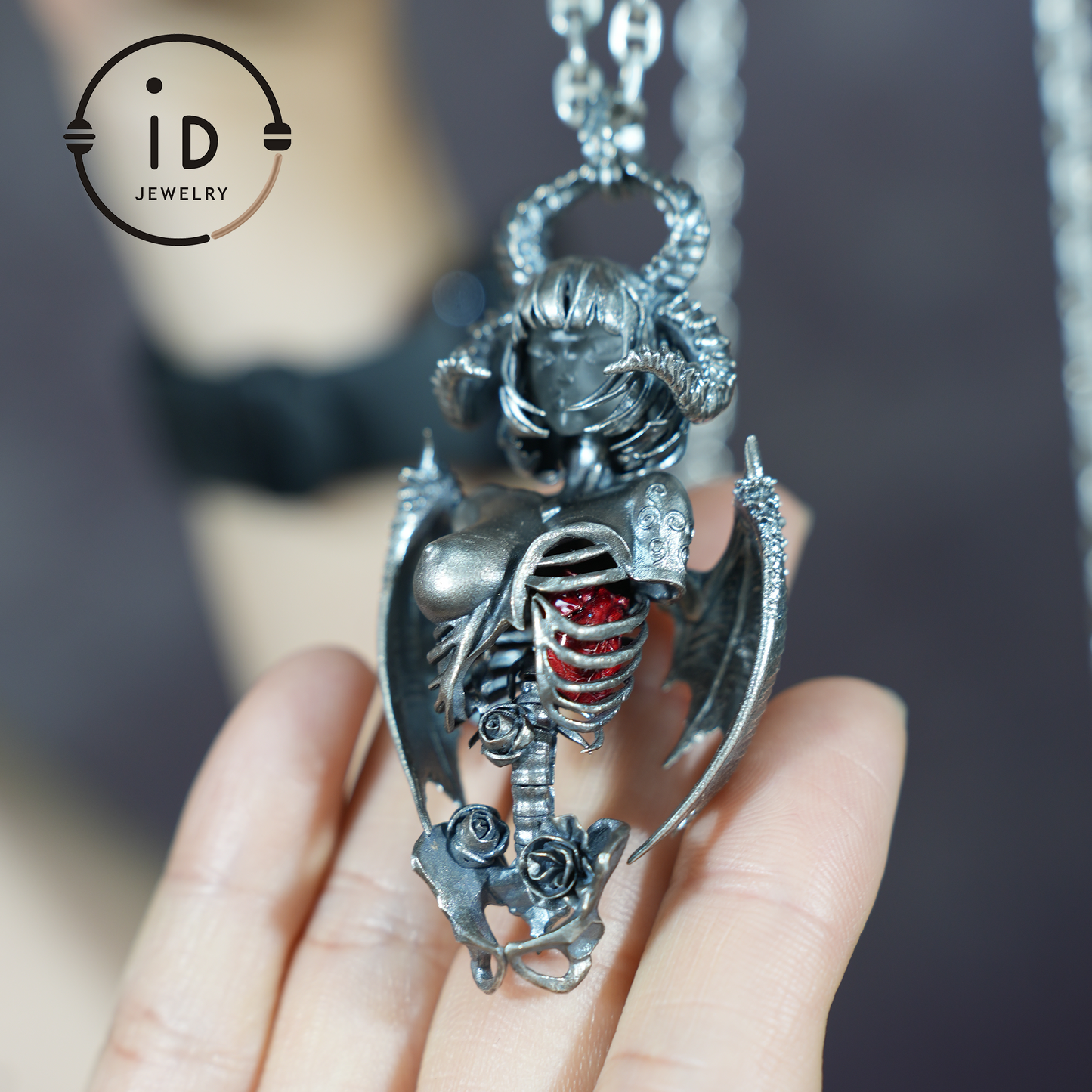 Dark Enchantress Pendant | S925 Silver Handmade Pendant with Enamel Heart | Gothic Design Limited Collection
