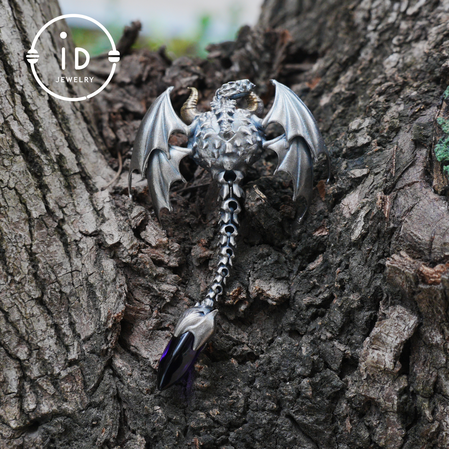 Gothic Totem Pendant | Amethyst Drop & Opal Eye | Handmade 925 Silver & Brass Necklace for Him