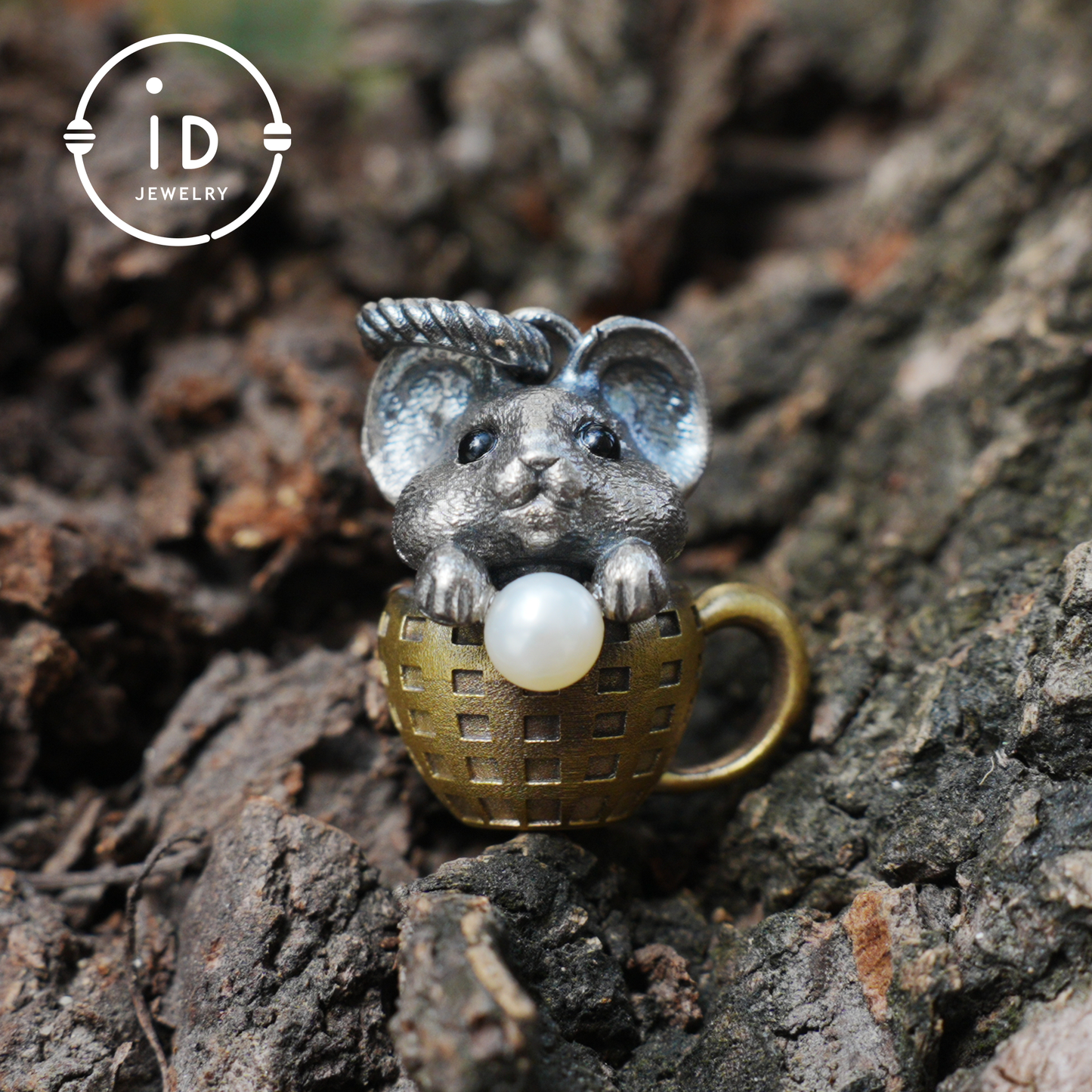 Mouse Pendant in 925 Sterling Silver with Freshwater Pearl, Oxidized Vintage Animal Necklace in Fairy Style, Handmade Jewelry Gift for Her