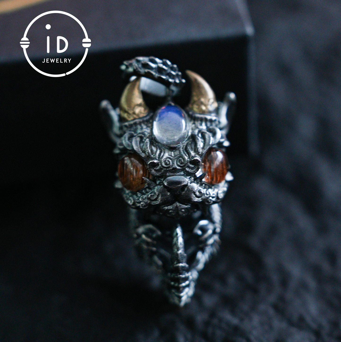 Sleeping Baby Dragon Pendant | Sterling Silver Mythical Creature Jewelry | Gold Rutilated Quartz Eye | Fantasy Amulet Gift for Protection