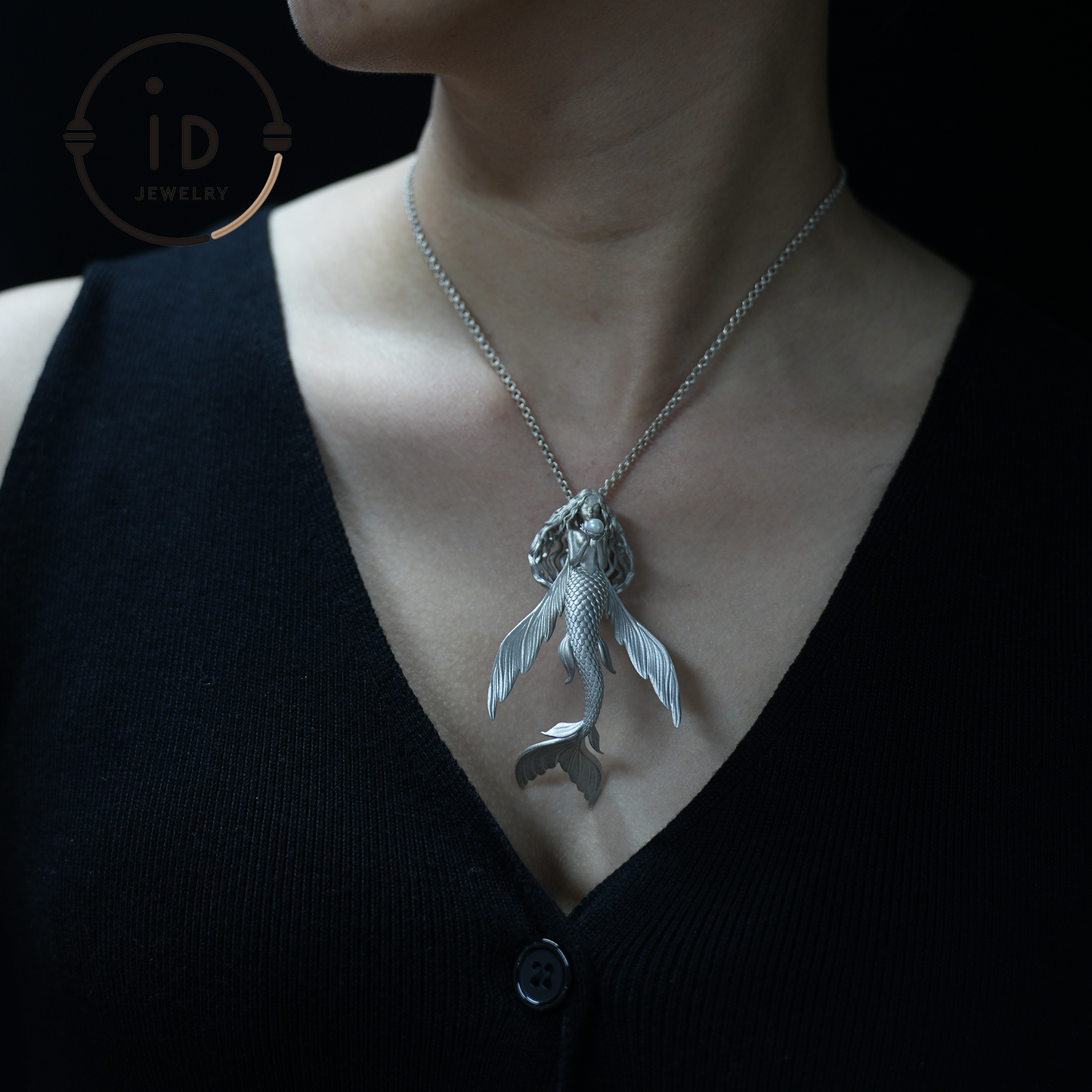 925 Sterling Silver Mermaid Pearl Pendant Necklace Hand-Carved Ocean Fantasy Jewelry |Protection Talisman & Symbol of Love Unique Gift Idea