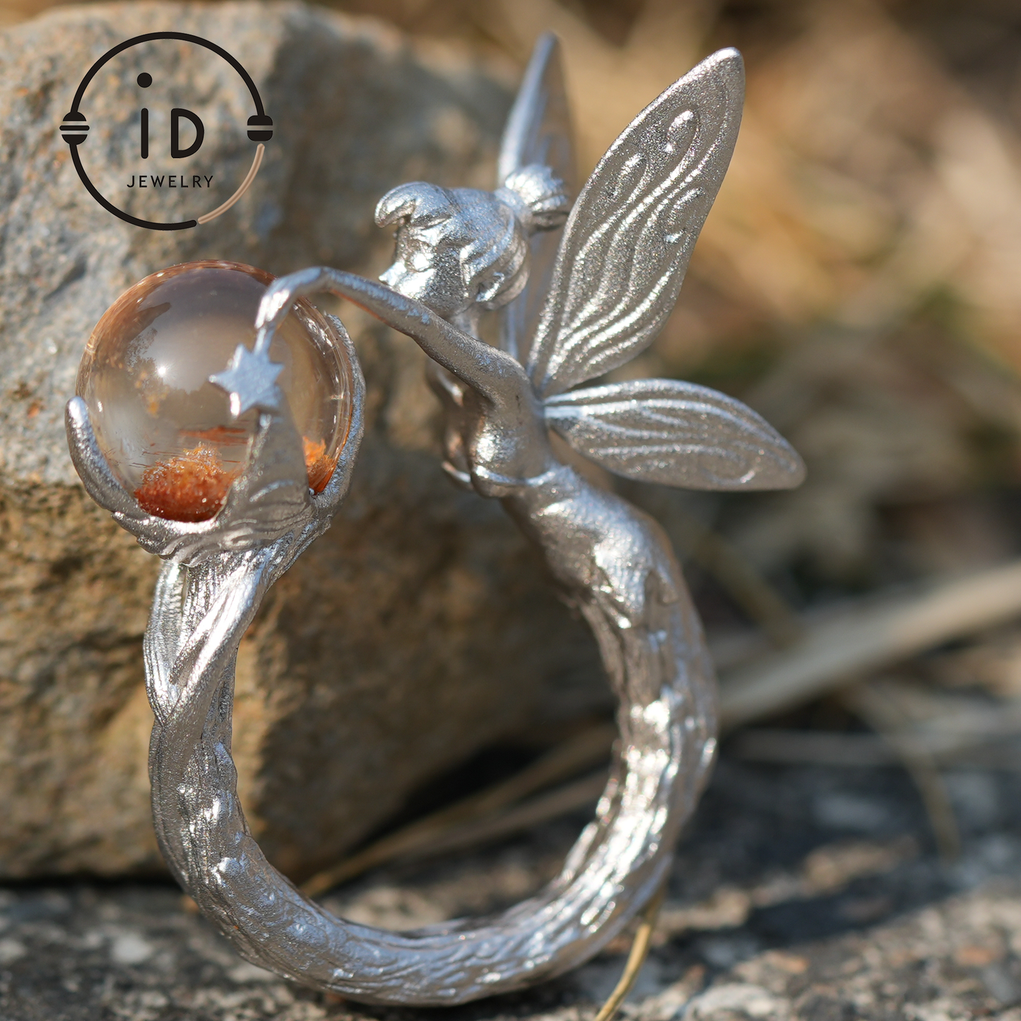 925 Silver Forest Elf Ring with Natural Phantom Quartz – Handcrafted Fantasy Ring for Nature Lovers