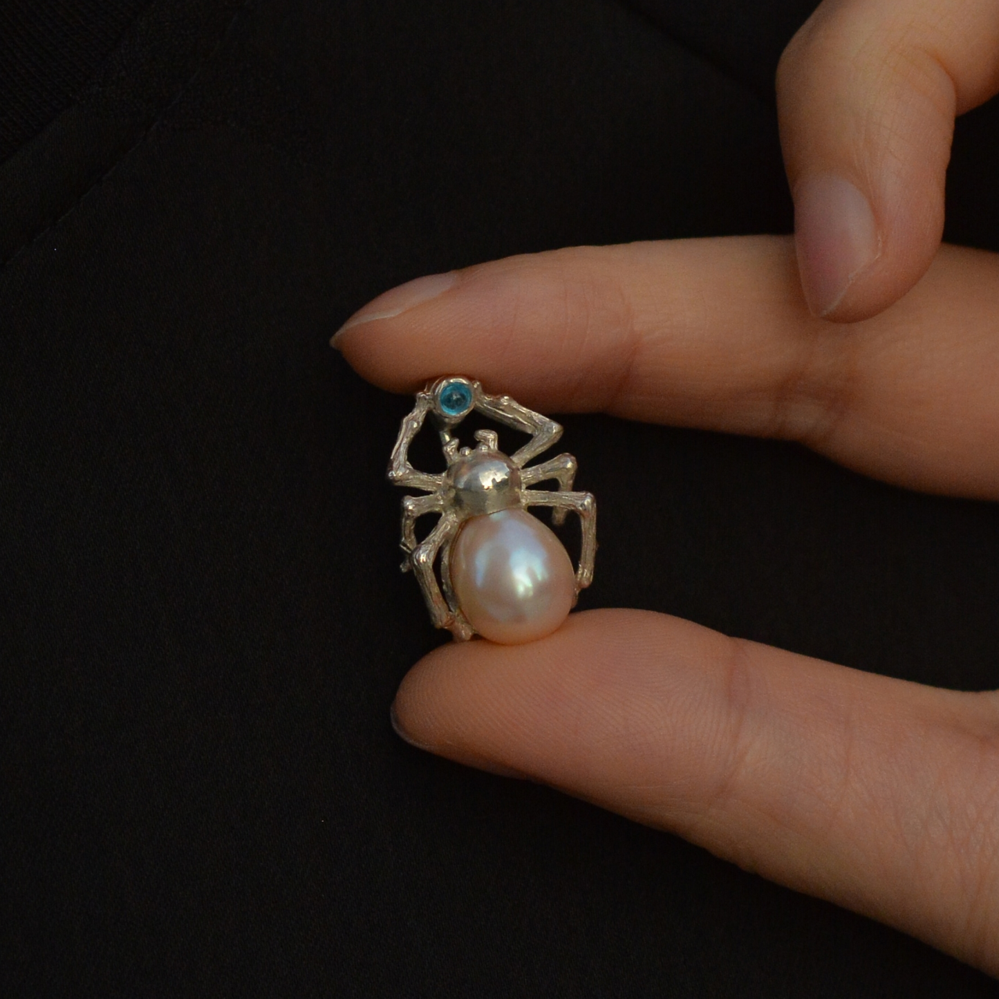 925 Silver Spider Brooch Pendant | Pearl & Topaz Gothic Jewelry | Handmade Mythic Talisman Gift for Her or Him