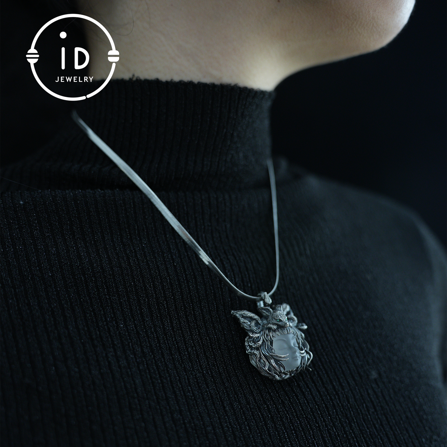 Handcrafted 925 Sterling Silver Fox Spirit Pendant with White Crystal – Mystical Fantasy Amulet Necklace for Witchy or Gothic Gift