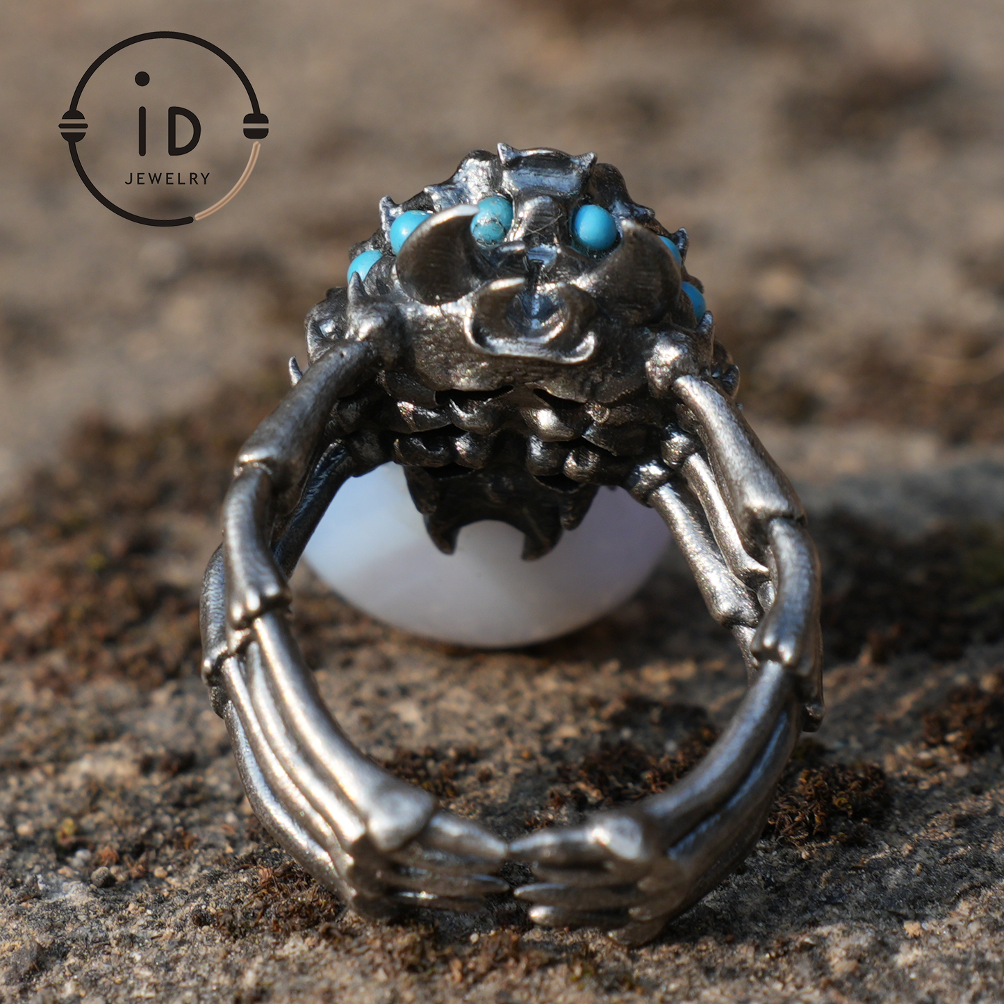 Shadow Claw Agate Ring - Gothic 925 Silver Ring with Agate & Turquoise Accents