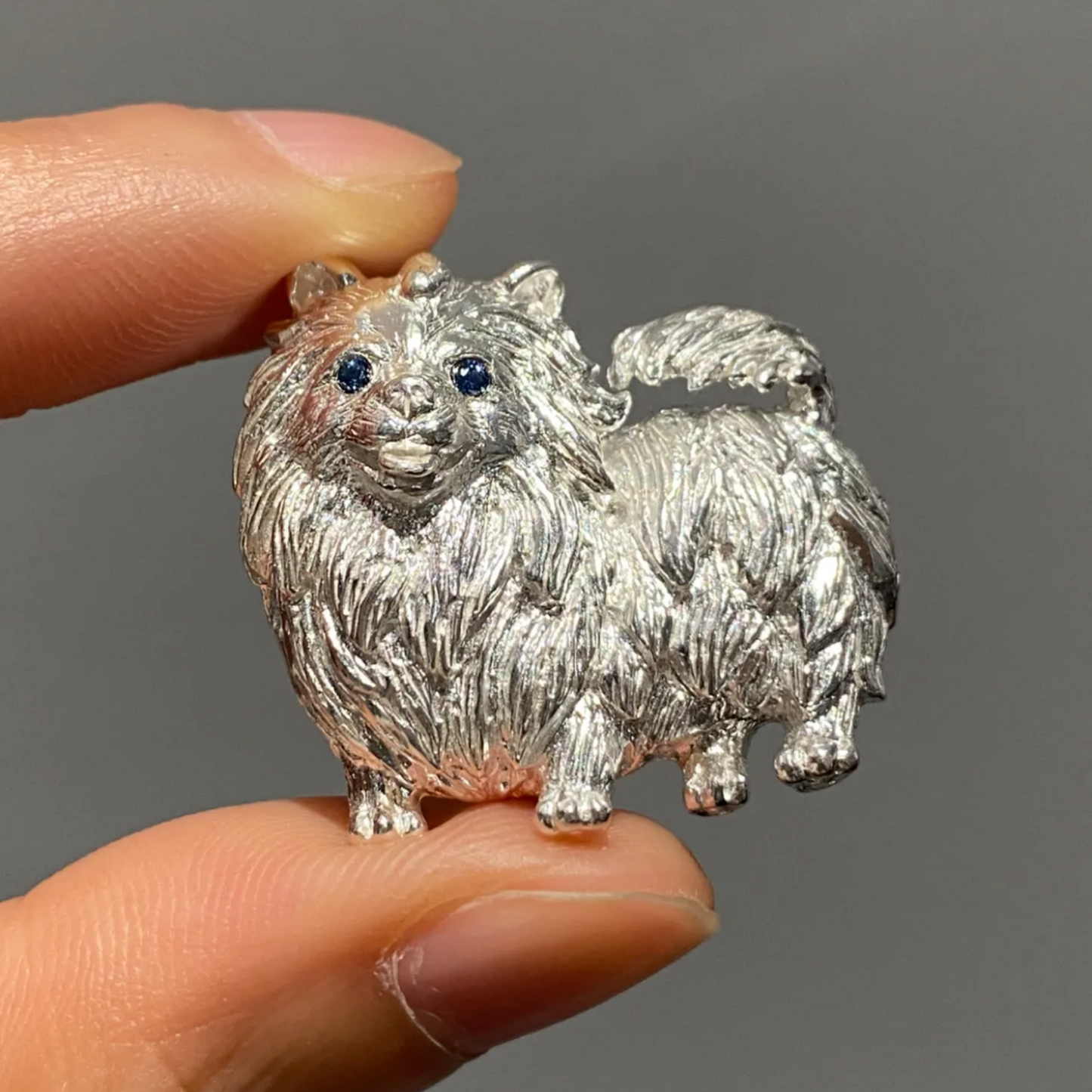 925 Silver Dog Brooch Pendant | Pomeranian Jewelry | Sapphire Eyes Pin | Handmade Gift for Pet Lovers & Friends