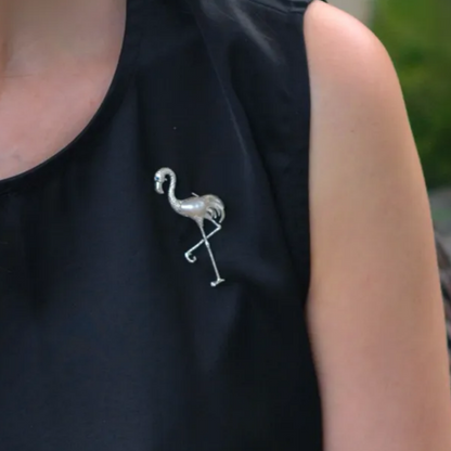 925 Silver Flamingo Brooch Pendant | Pearl Bird Jewelry | Handmade Elegant Gift for Women | Balance & Grace Symbol Pin