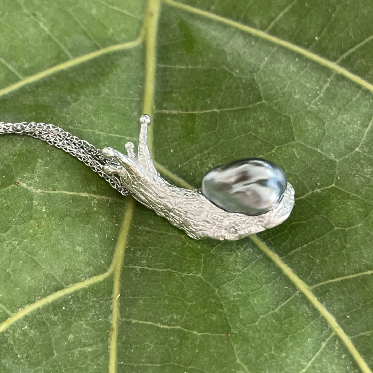 Snail Pendant Necklace | 925 Silver with Keshi Pearl | Handmade Animal Totem Gift for Her