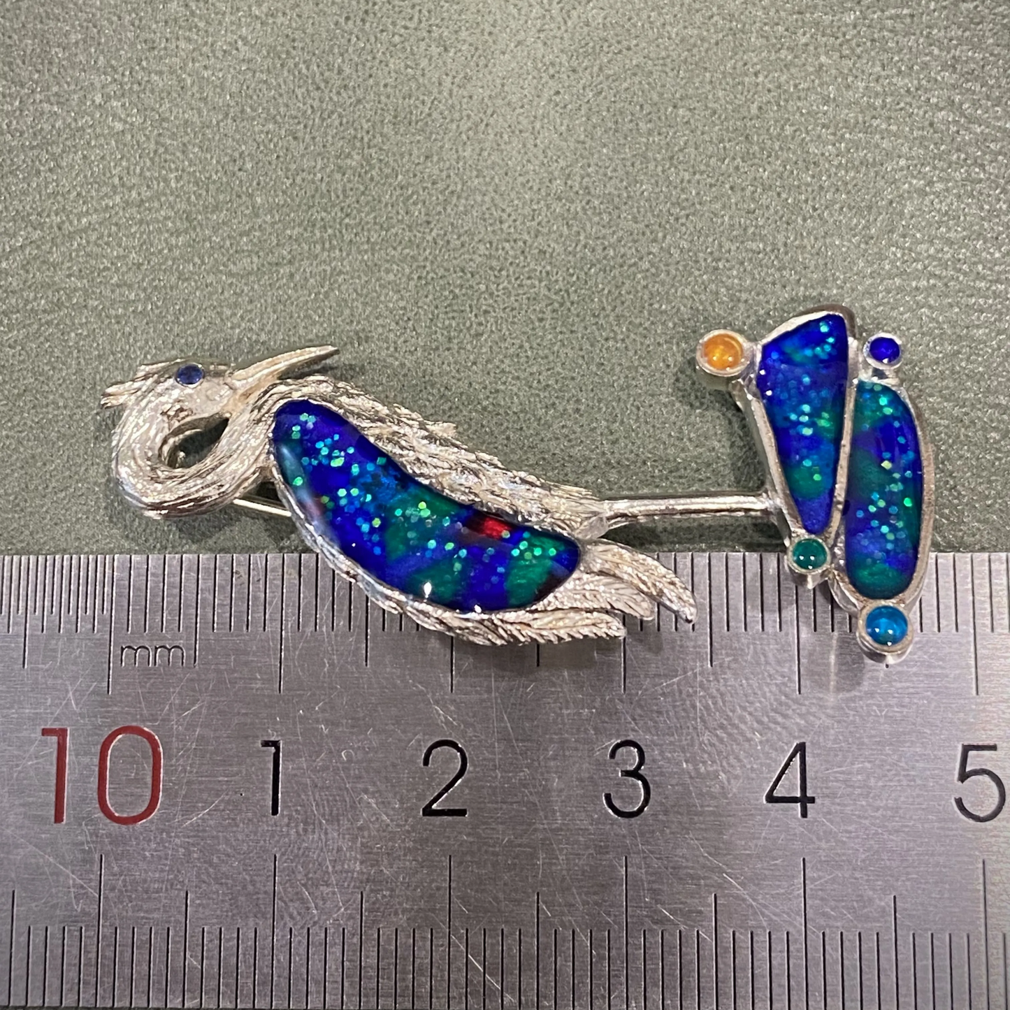 Heron Brooch Pendant | 925 Silver & Enamel | Handmade Spiritual Bird Jewelry Gift for Wisdom & Serenity