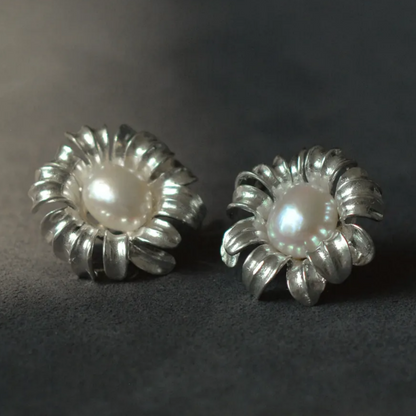 925 Silver Sunflower Pearl Earrings | Handmade Floral Jewelry | Romantic Gift for Women, Birthday or Anniversary