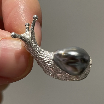 Snail Pendant Necklace | 925 Silver with Keshi Pearl | Handmade Animal Totem Gift for Her