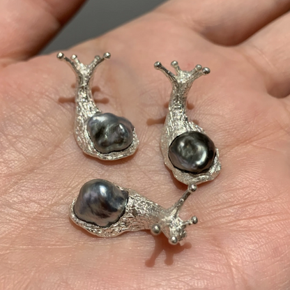 Snail Pendant Necklace | 925 Silver with Keshi Pearl | Handmade Animal Totem Gift for Her