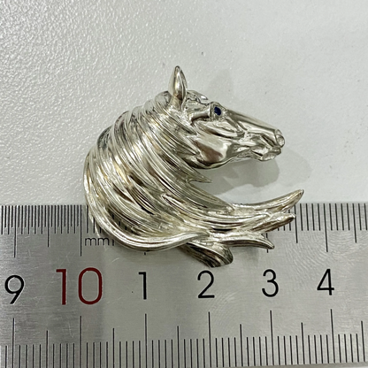 Horse Brooch Pendant | 925 Silver & Sapphire Eye | Handmade Animal Totem Jewelry Gift for Strength & Freedom