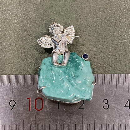 Angel Brooch Pendant | 925 Silver & Raw Turquoise | Handmade Spiritual Gift for Her