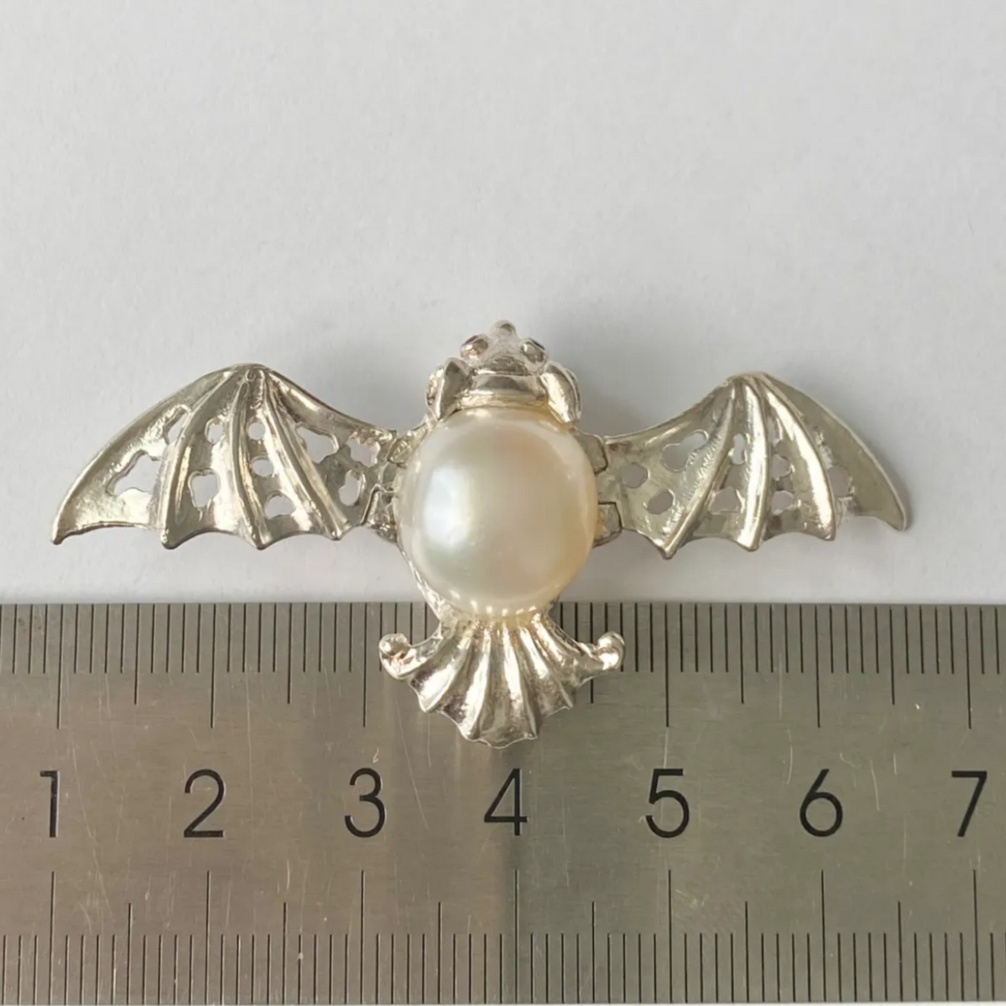 Bat Brooch Pendant | 925 Silver & Freshwater Pearl | Handmade Gothic Totem Jewelry Gift for Protection & Insight